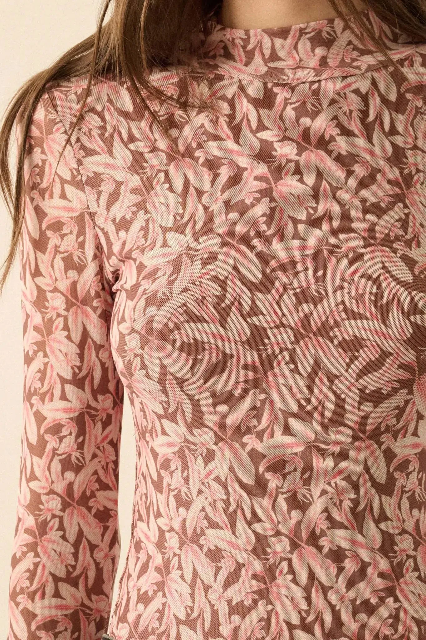 Pretty Petals Floral Mesh Mock-Neck Bodysuit sold by Promesa product image thumbnail 4