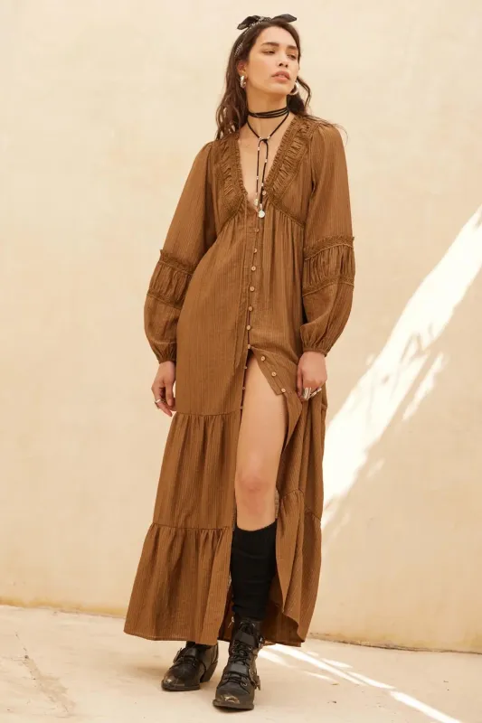 Love Abounds Button-Up Balloon-Sleeve Maxi Dress sold by Promesa