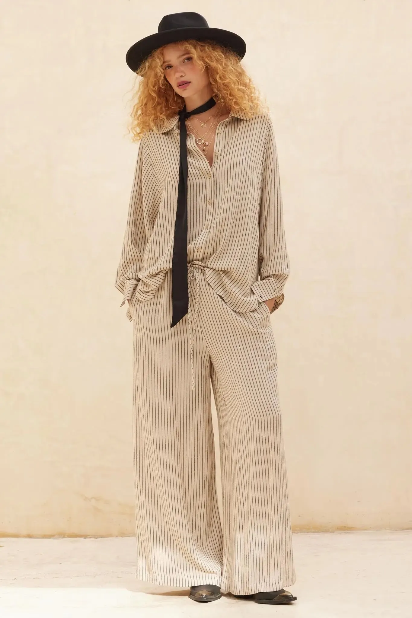 All Lined Up Pinstripe Wide-Leg Drawstring Pants sold by Promesa product image thumbnail 4
