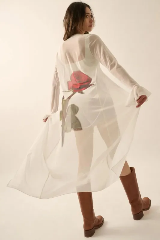 Wild Rose Mesh Back-Print Duster Kimono Cardigan sold by Promesa