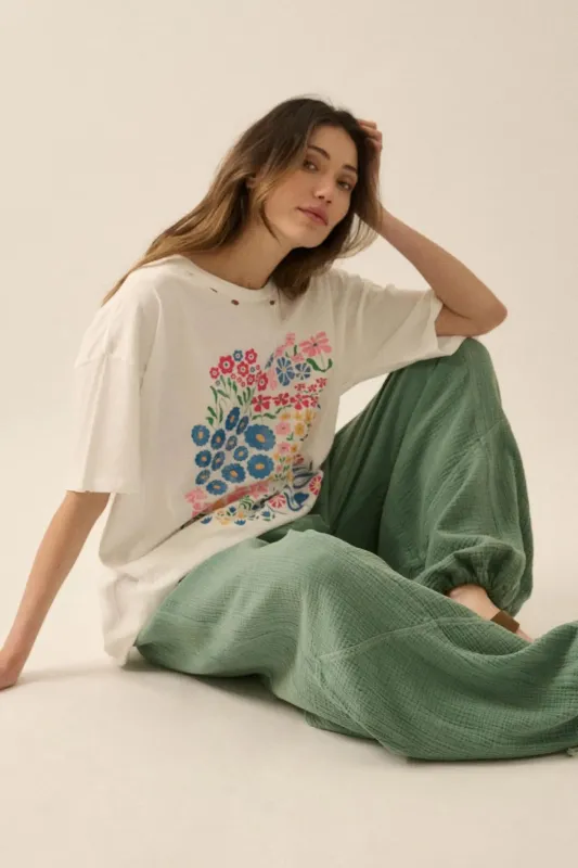 Flower Girl Distressed Oversize Floral Graphic Tee sold by Promesa