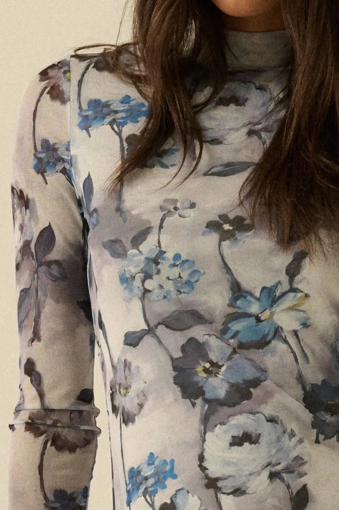 Watercolor Garden Floral Mesh Mock-Neck Midi Dress sold by Promesa product image thumbnail 5