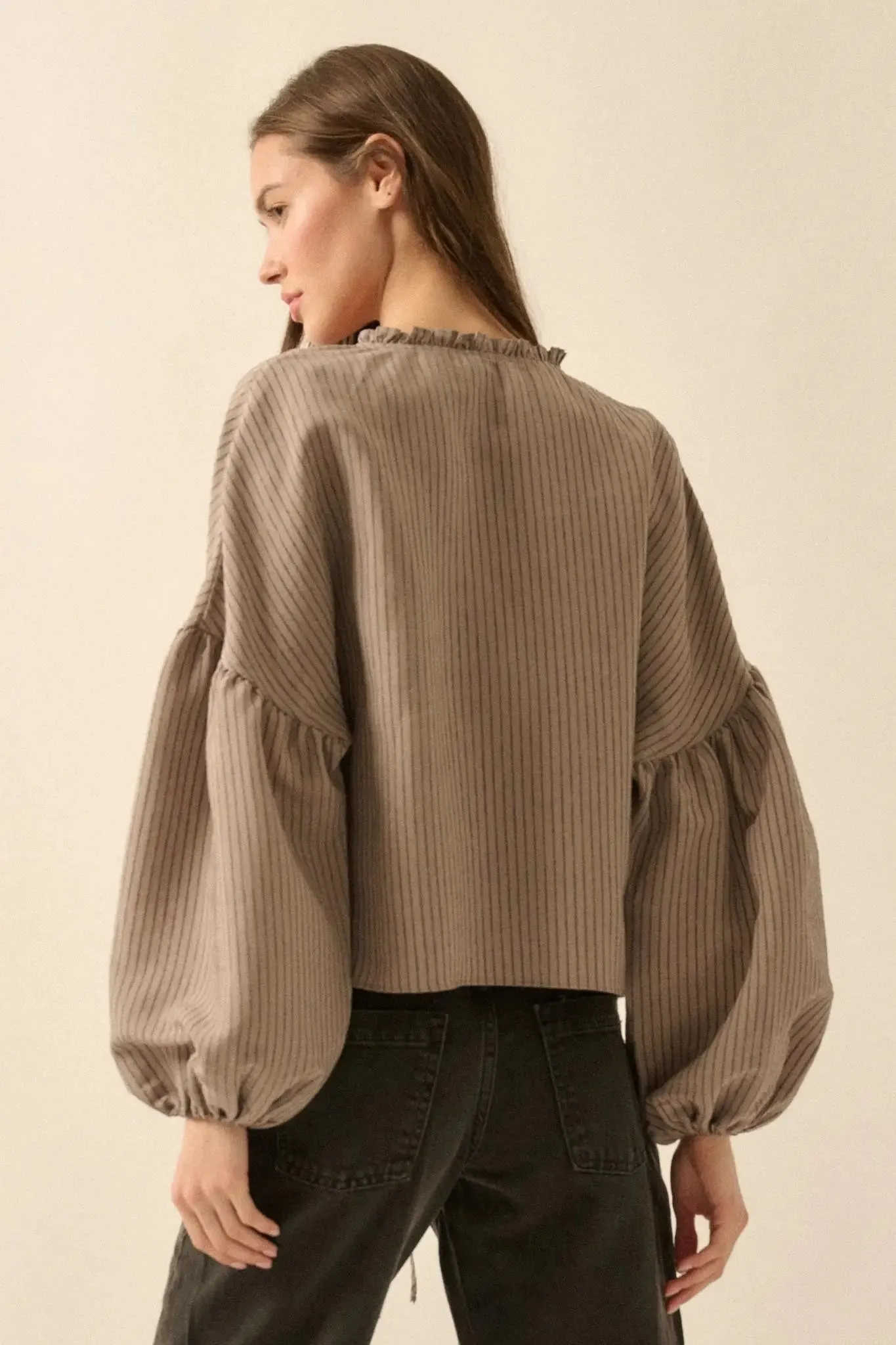 Love Me True Tie-Front Balloon-Sleeve Peasant Top sold by Promesa product image thumbnail 2