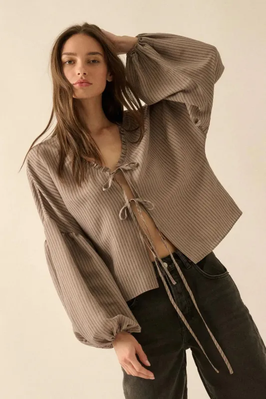 Love Me True Tie-Front Balloon-Sleeve Peasant Top made by Promesa