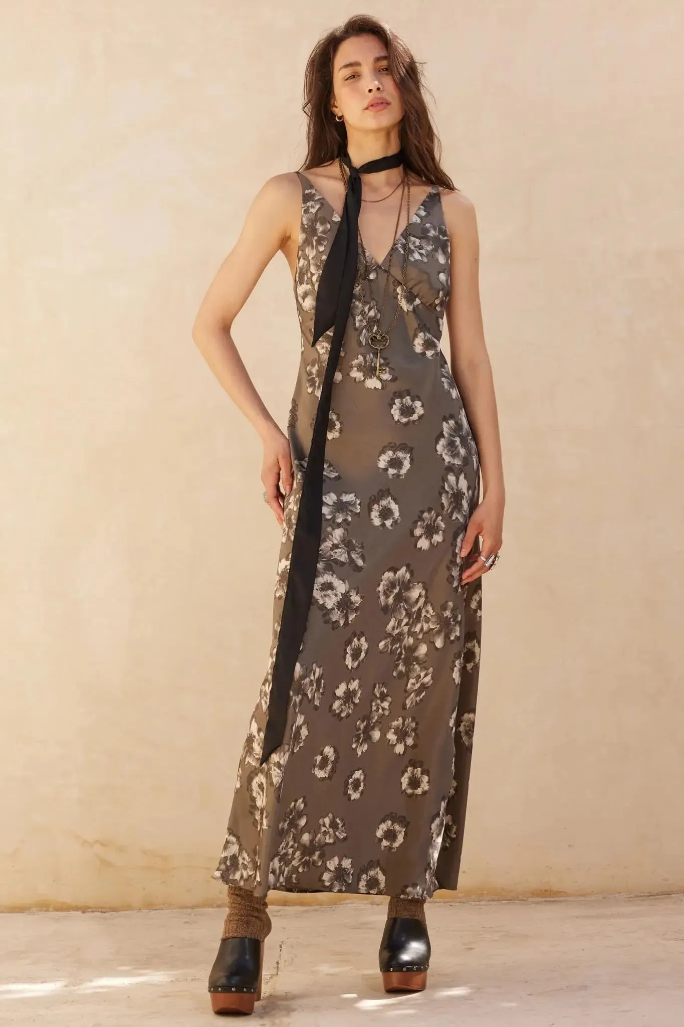 Silken Blossoms Bias-Cut Floral Satin Maxi Dress sold by Promesa product image thumbnail 4