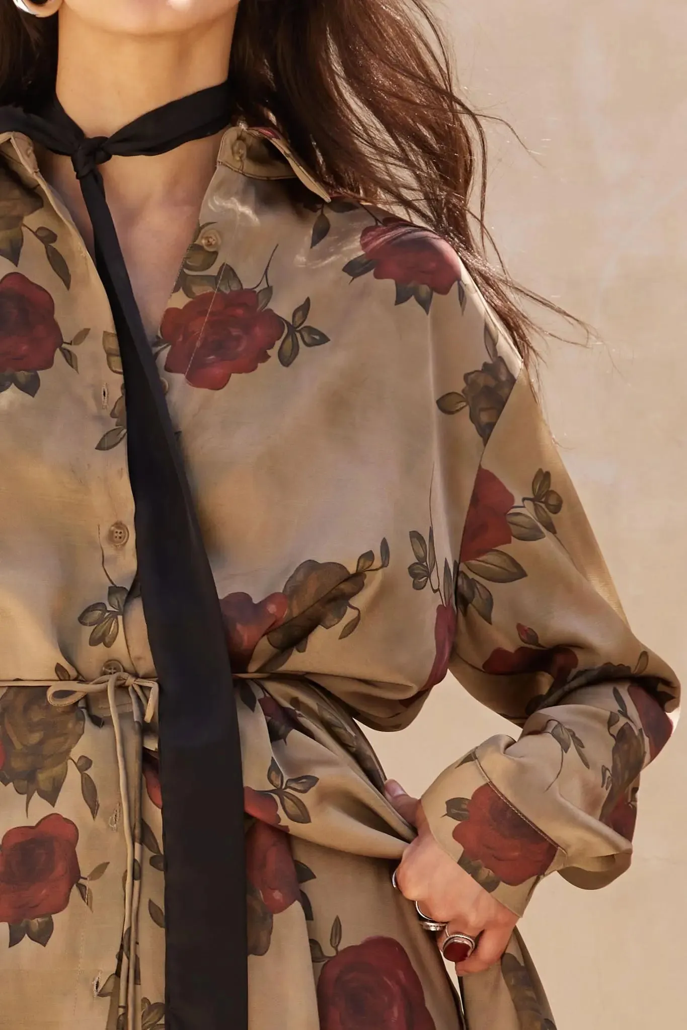 Beautiful World Floral Satin Belted Shirt Romper sold by Promesa product image thumbnail 3