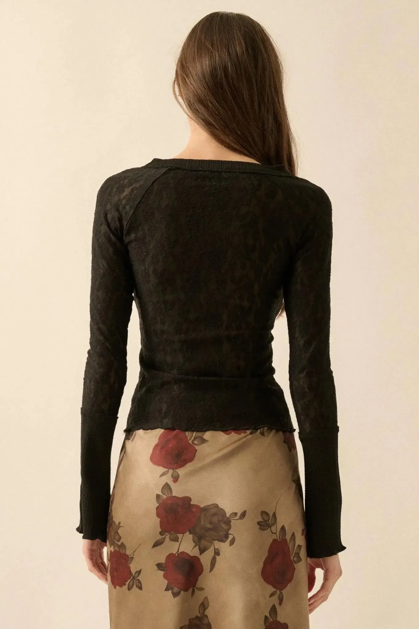 Casual Grace Floral Lace Raglan Henley Top sold by Promesa product image thumbnail 2