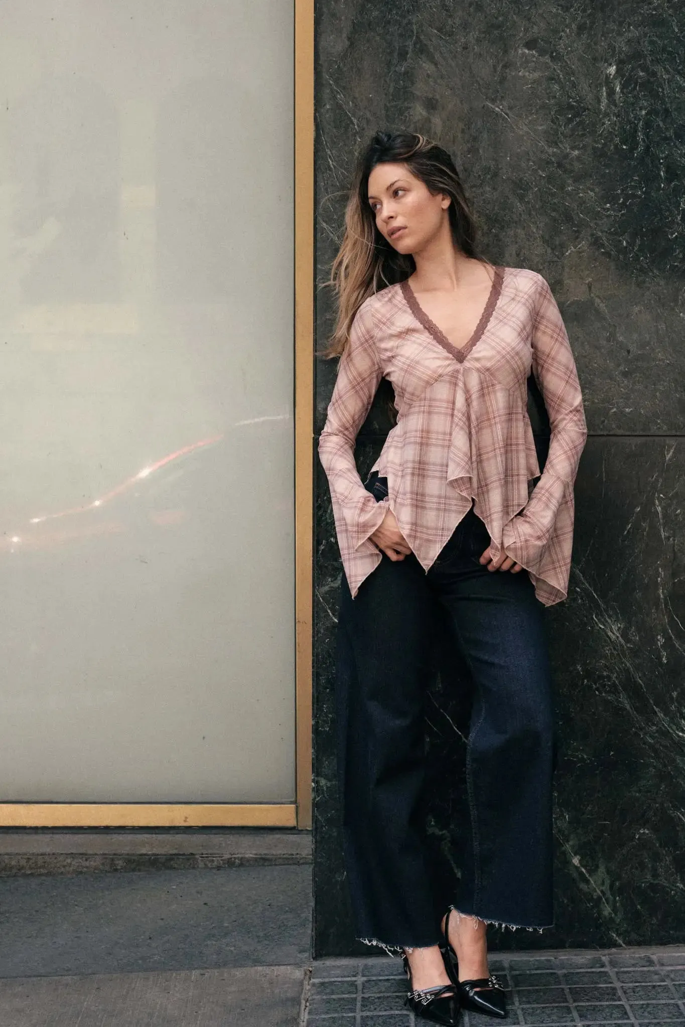 Check You Out Plaid Bell-Sleeve Handkerchief Top sold by Promesa product image thumbnail 5