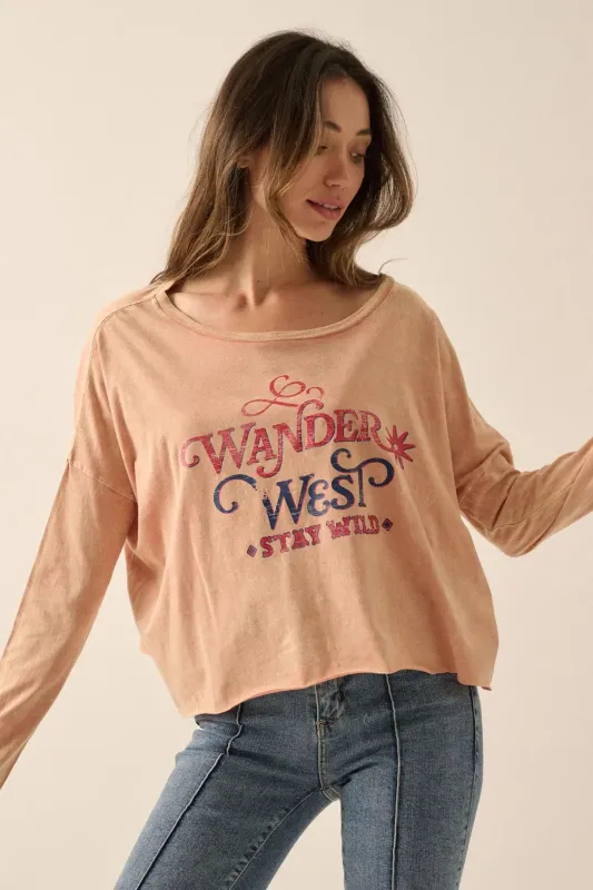 Wander West Cropped Long-Sleeve Graphic Tee sold by Promesa