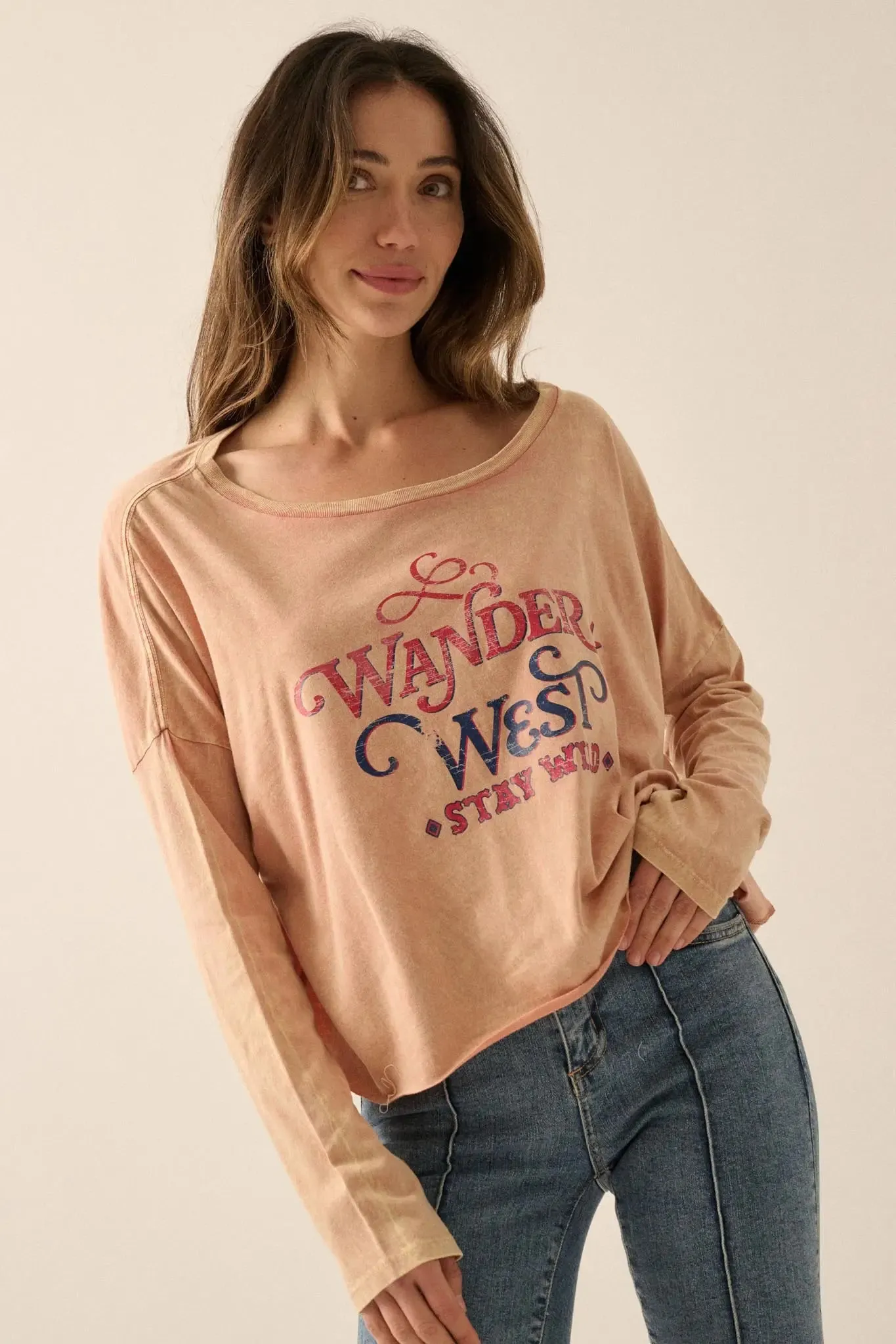 Wander West Cropped Long-Sleeve Graphic Tee sold by Promesa product image thumbnail 3