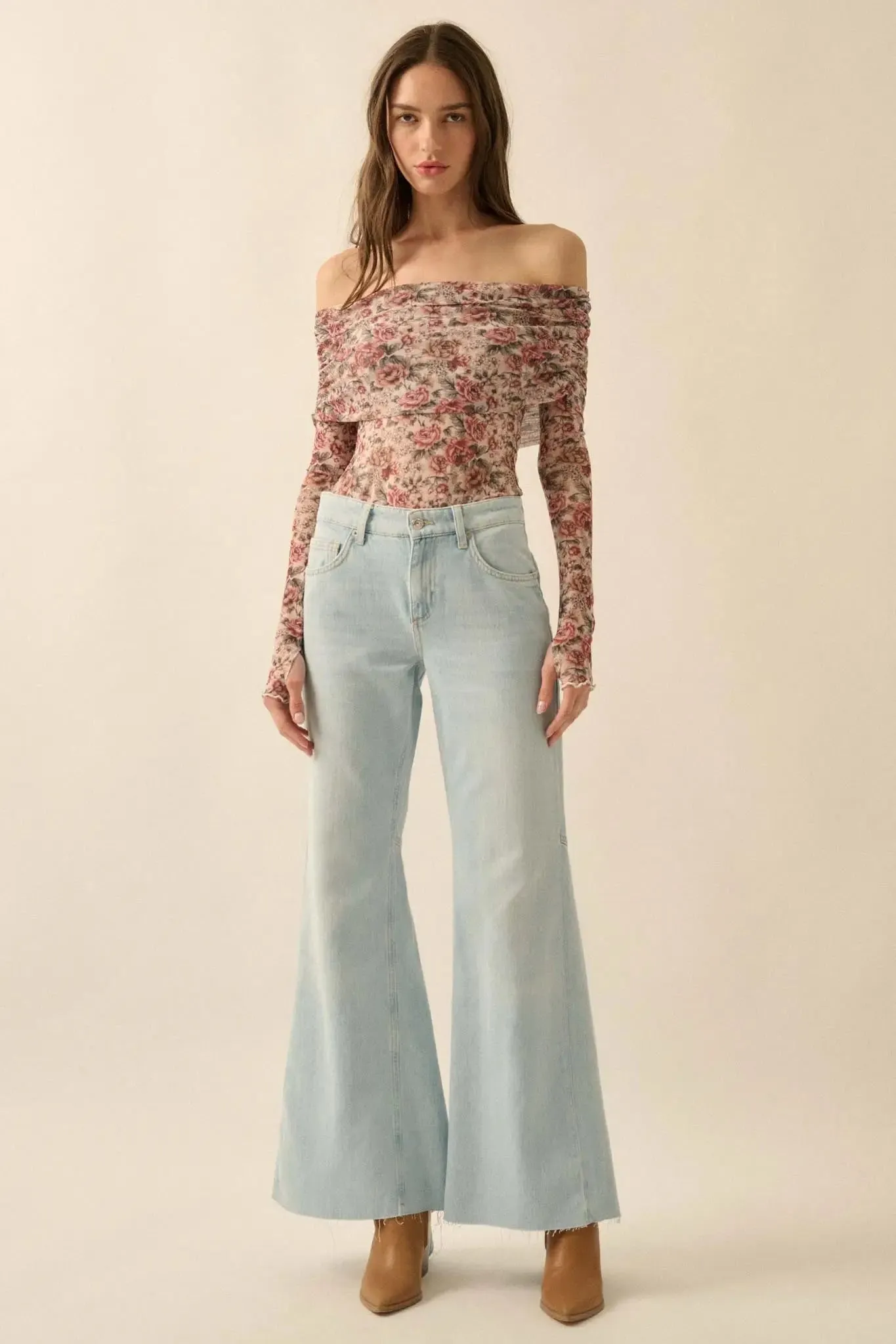 Poetic Petals Floral Mesh Foldover Bodysuit sold by Promesa product image thumbnail 5