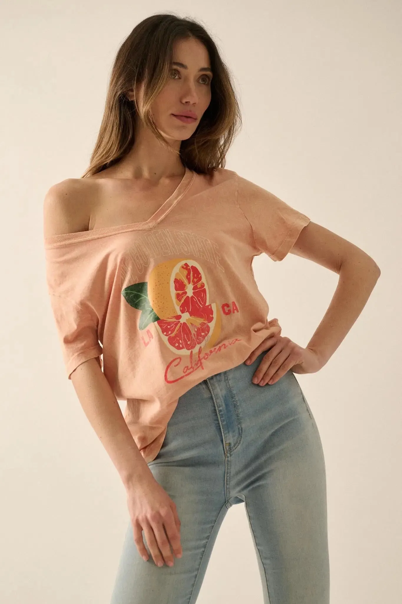 Golden State Grapefruit V-Neck Graphic Tee sold by Promesa product image thumbnail 4