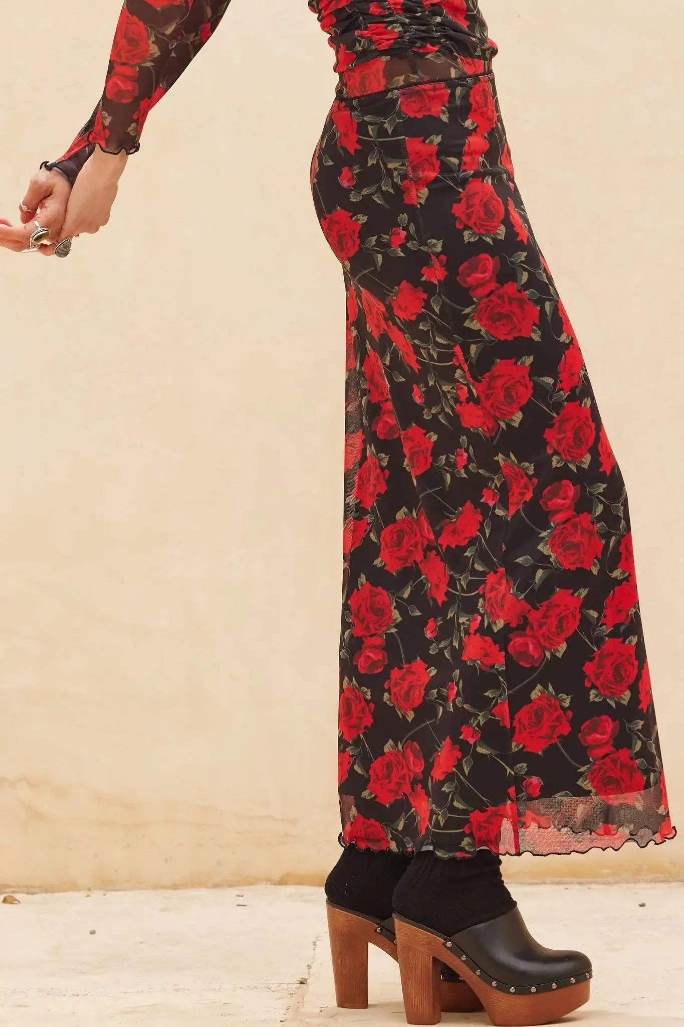 All Abloom Floral Mesh Lettuce-Edge Maxi Skirt sold by Promesa product image thumbnail 5