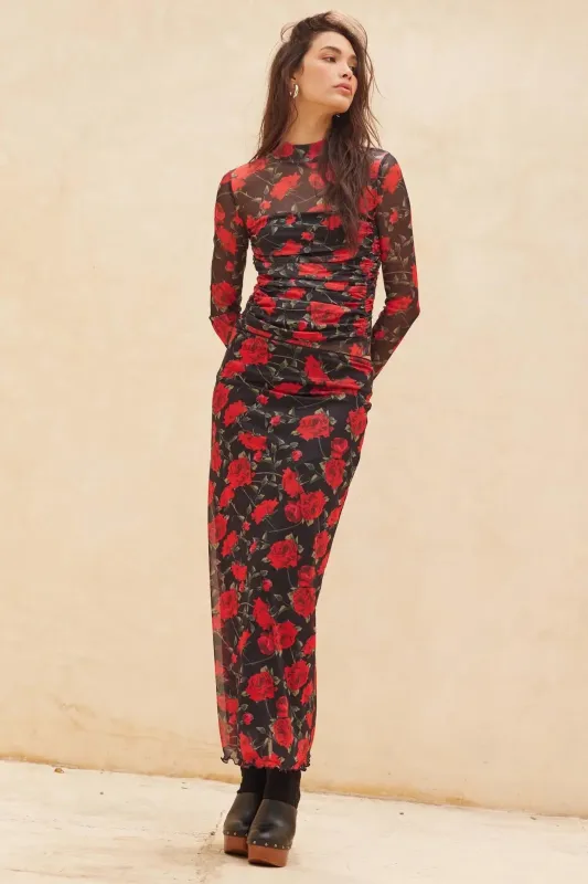 All Abloom Floral Mesh Lettuce-Edge Maxi Skirt sold by Promesa