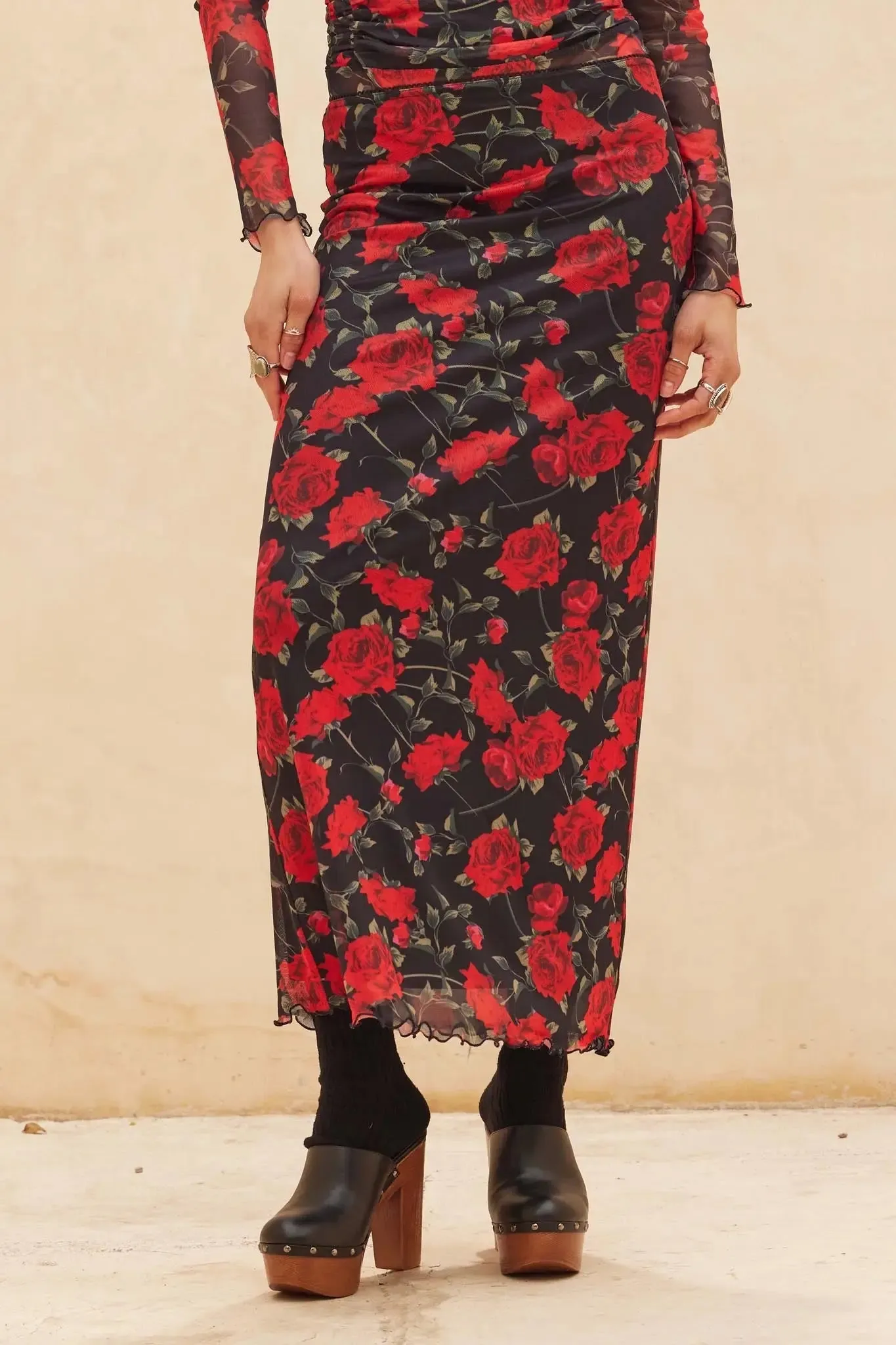 All Abloom Floral Mesh Lettuce-Edge Maxi Skirt sold by Promesa product image thumbnail 2