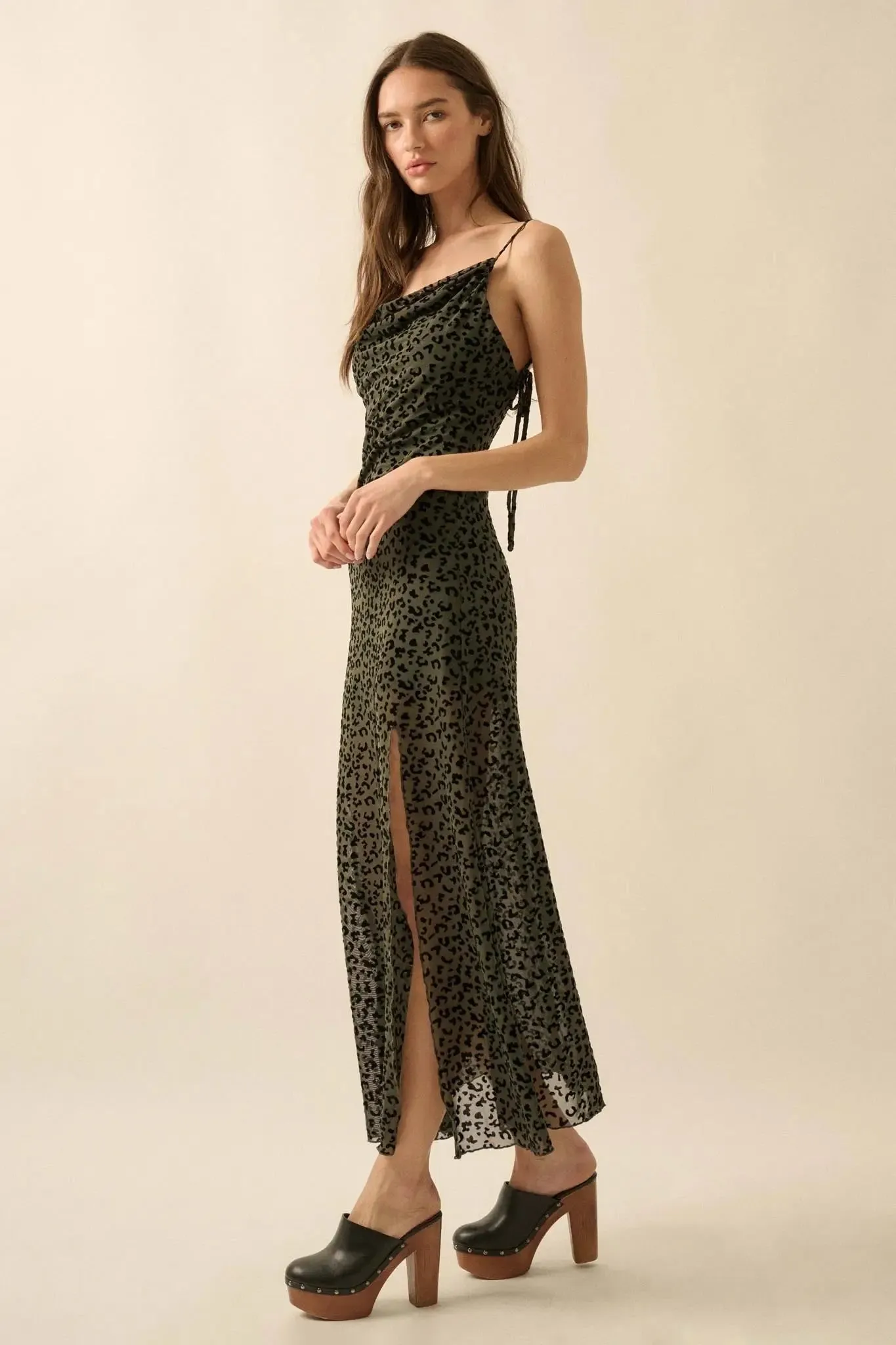 Wild Romance Leopard Mesh Cowl-Neck Maxi Dress sold by Promesa product image thumbnail 5