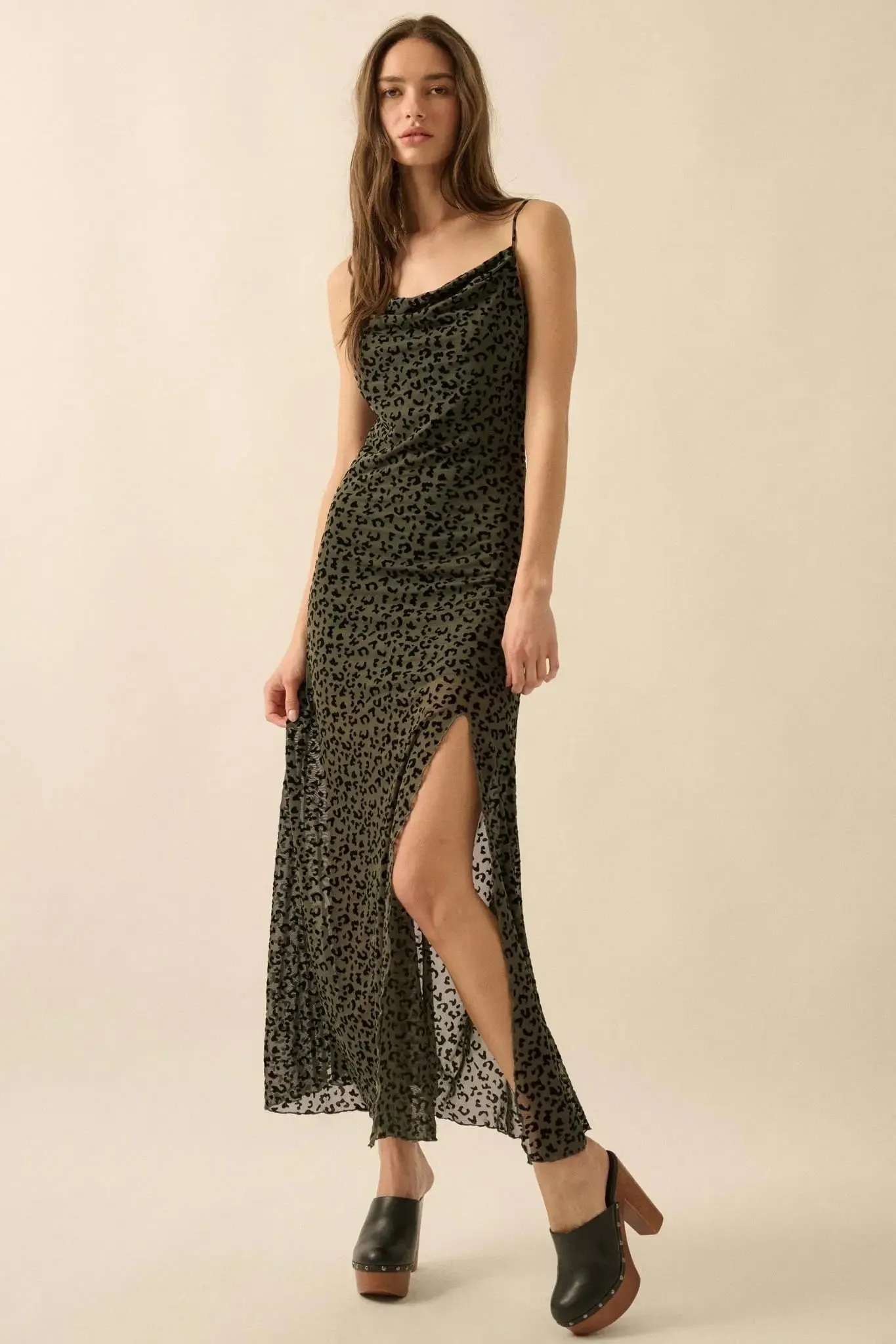 Wild Romance Leopard Mesh Cowl-Neck Maxi Dress sold by Promesa product image thumbnail 4