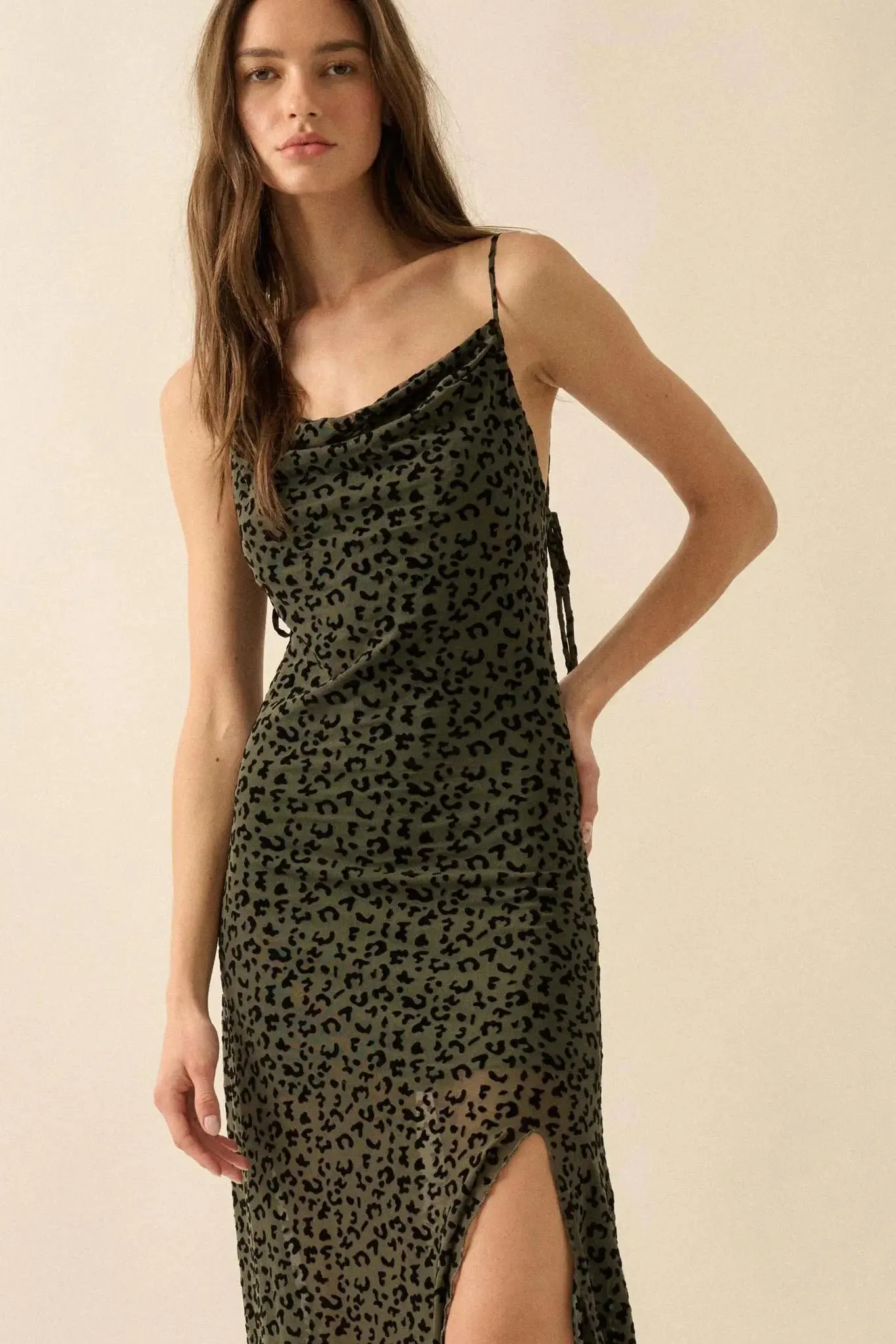 Wild Romance Leopard Mesh Cowl-Neck Maxi Dress sold by Promesa product image thumbnail 3