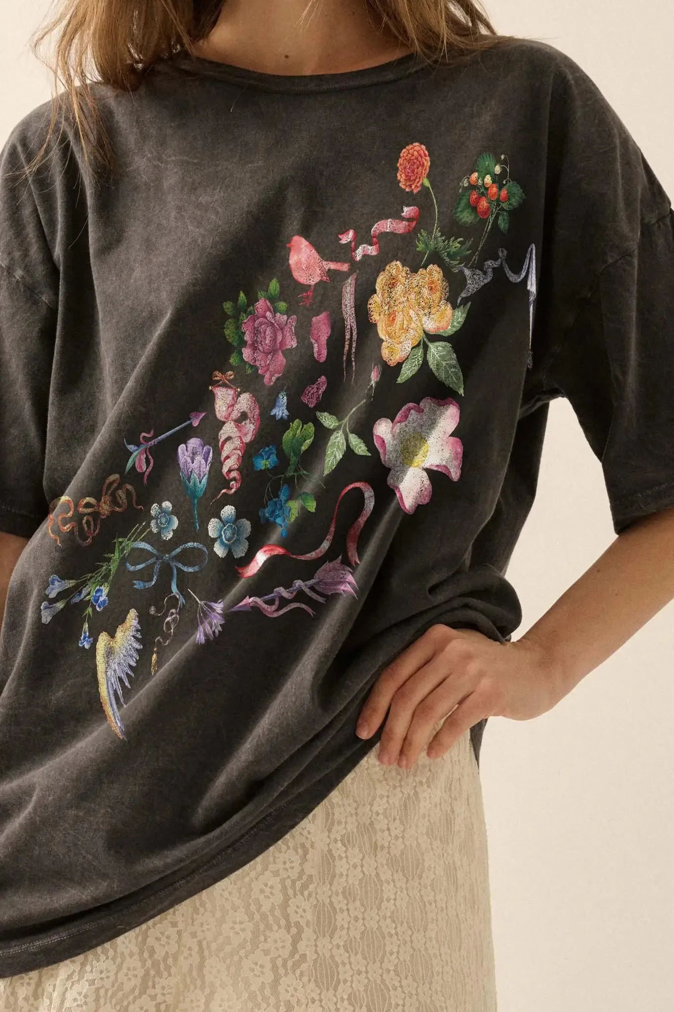 Fantasy Garden Vintage-Wash Floral Graphic Tee sold by Promesa product image thumbnail 2