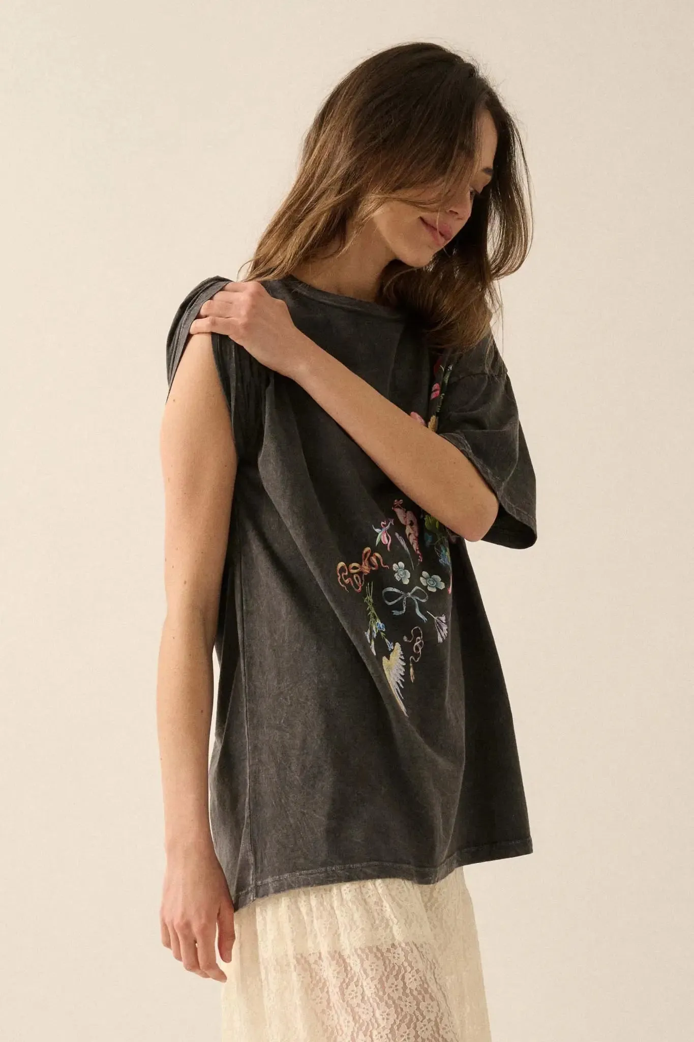 Fantasy Garden Vintage-Wash Floral Graphic Tee sold by Promesa product image thumbnail 5