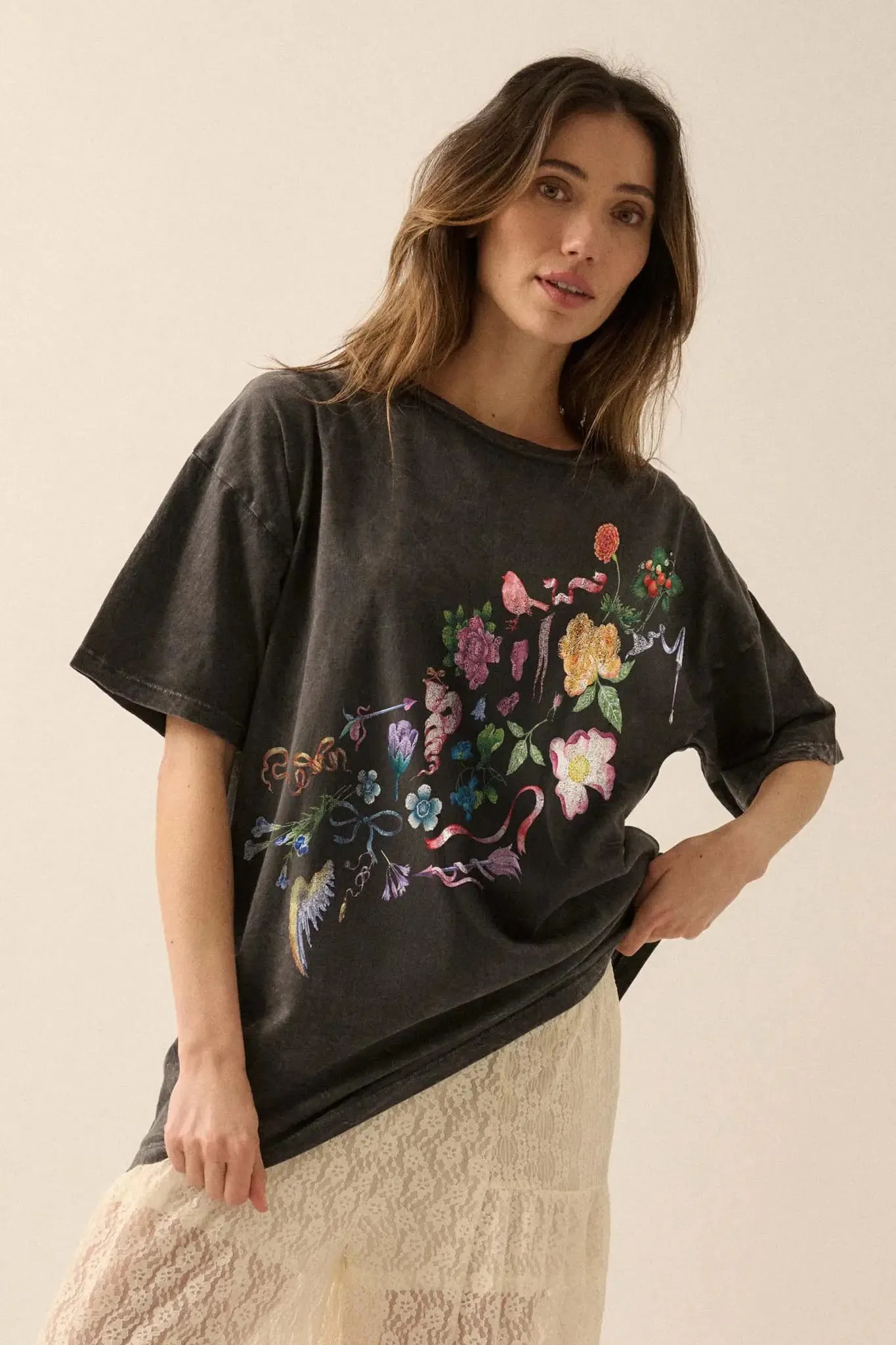 Fantasy Garden Vintage-Wash Floral Graphic Tee sold by Promesa