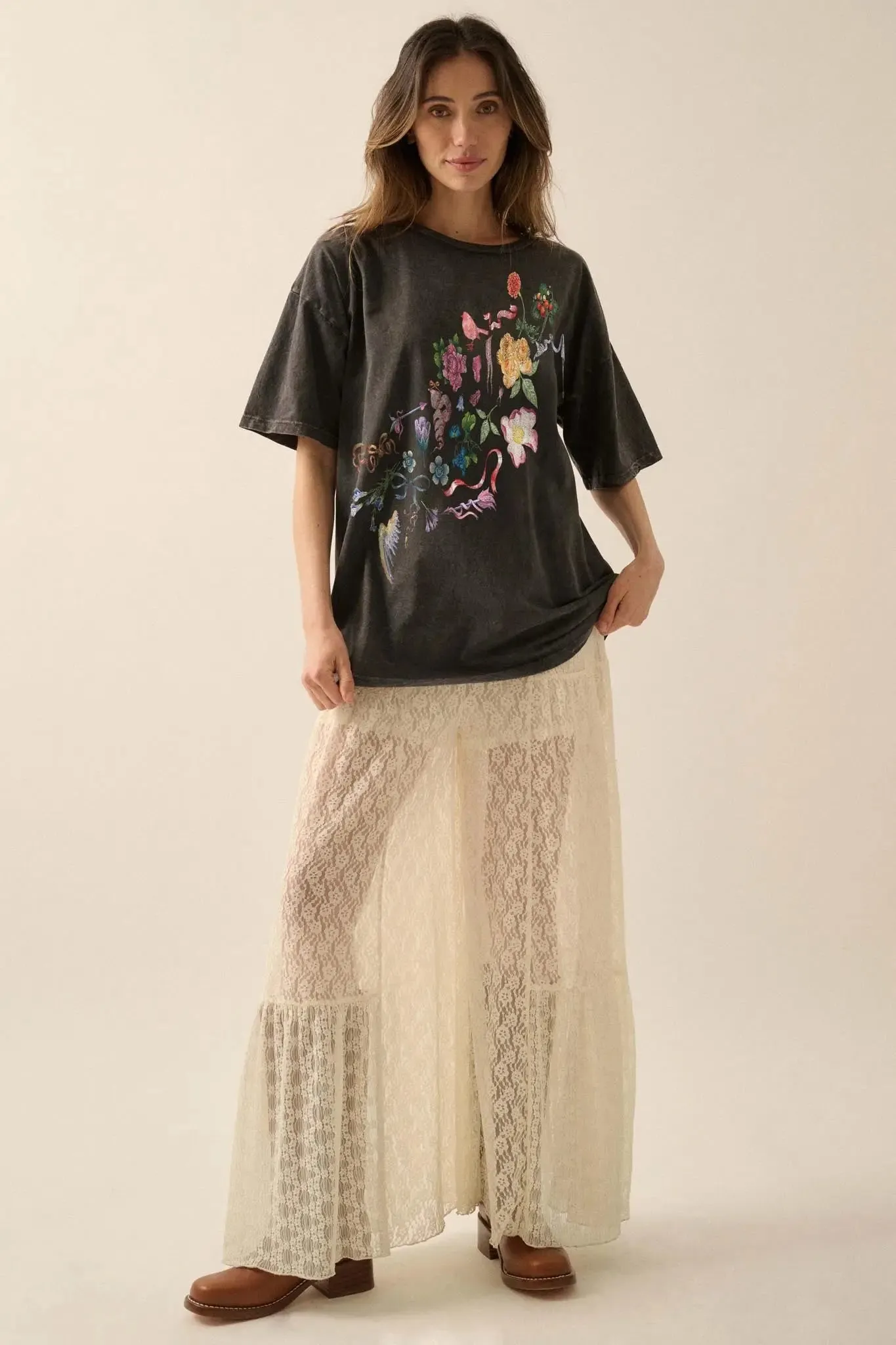 Fantasy Garden Vintage-Wash Floral Graphic Tee sold by Promesa product image thumbnail 3
