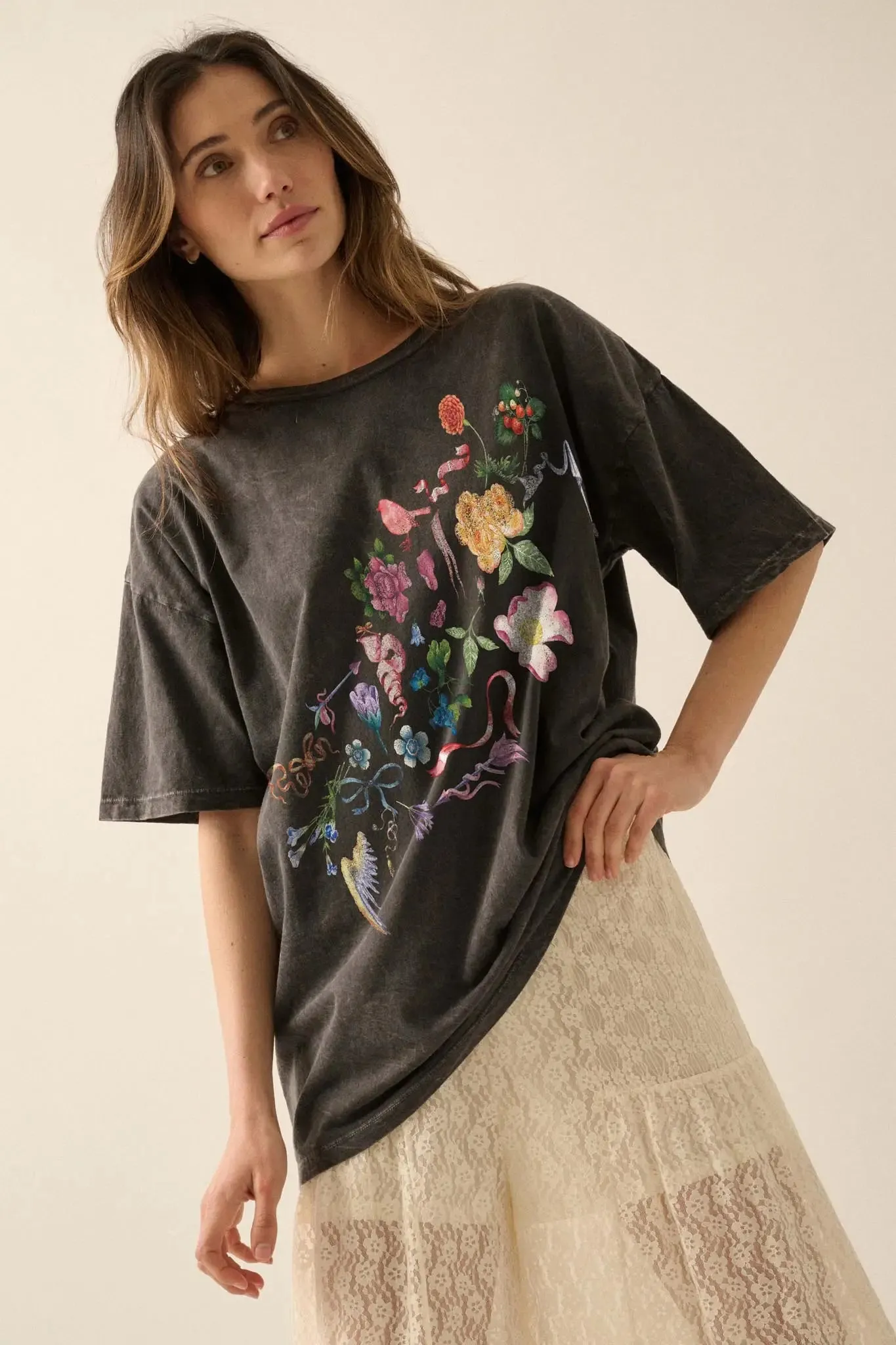 Fantasy Garden Vintage-Wash Floral Graphic Tee sold by Promesa product image thumbnail 4