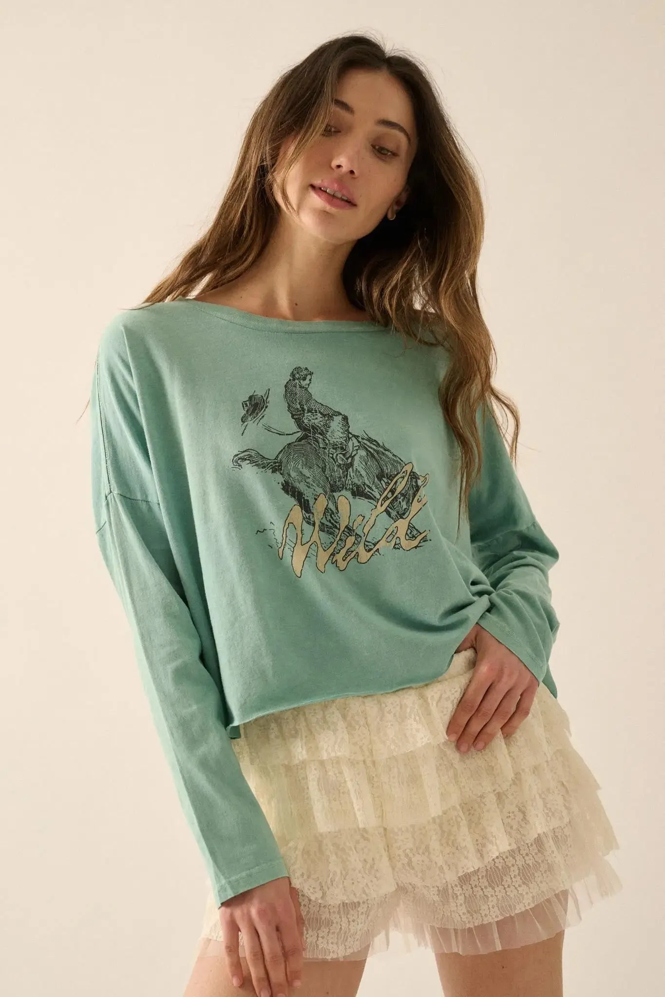 Wild Bronco Cropped Long-Sleeve Graphic Tee sold by Promesa product image thumbnail 3