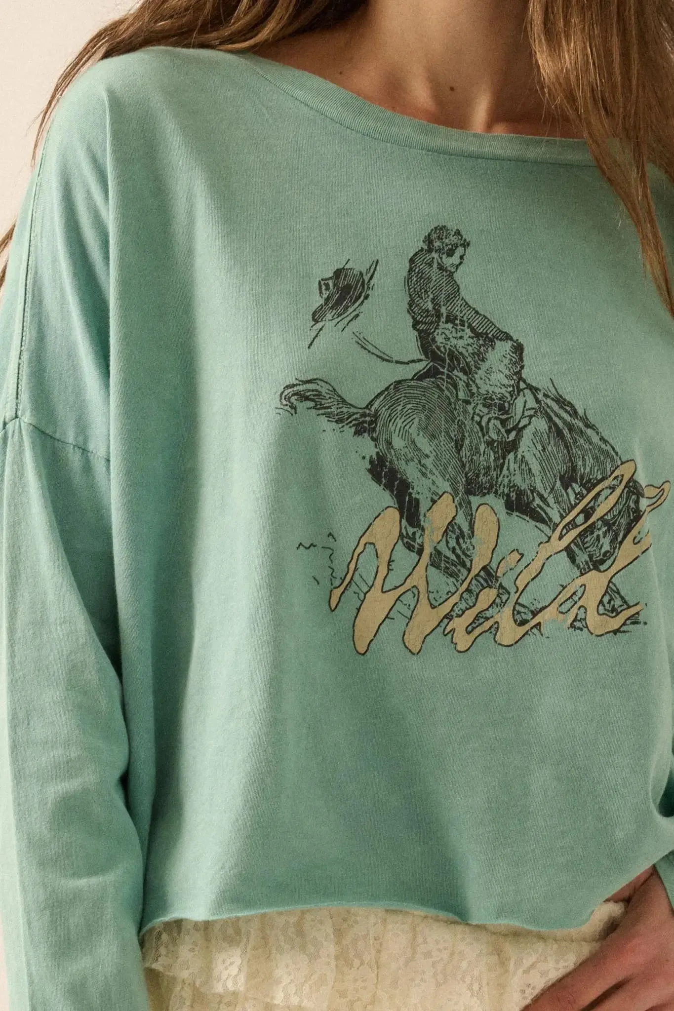 Wild Bronco Cropped Long-Sleeve Graphic Tee sold by Promesa product image thumbnail 2