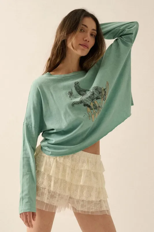 Wild Bronco Cropped Long-Sleeve Graphic Tee sold by Promesa