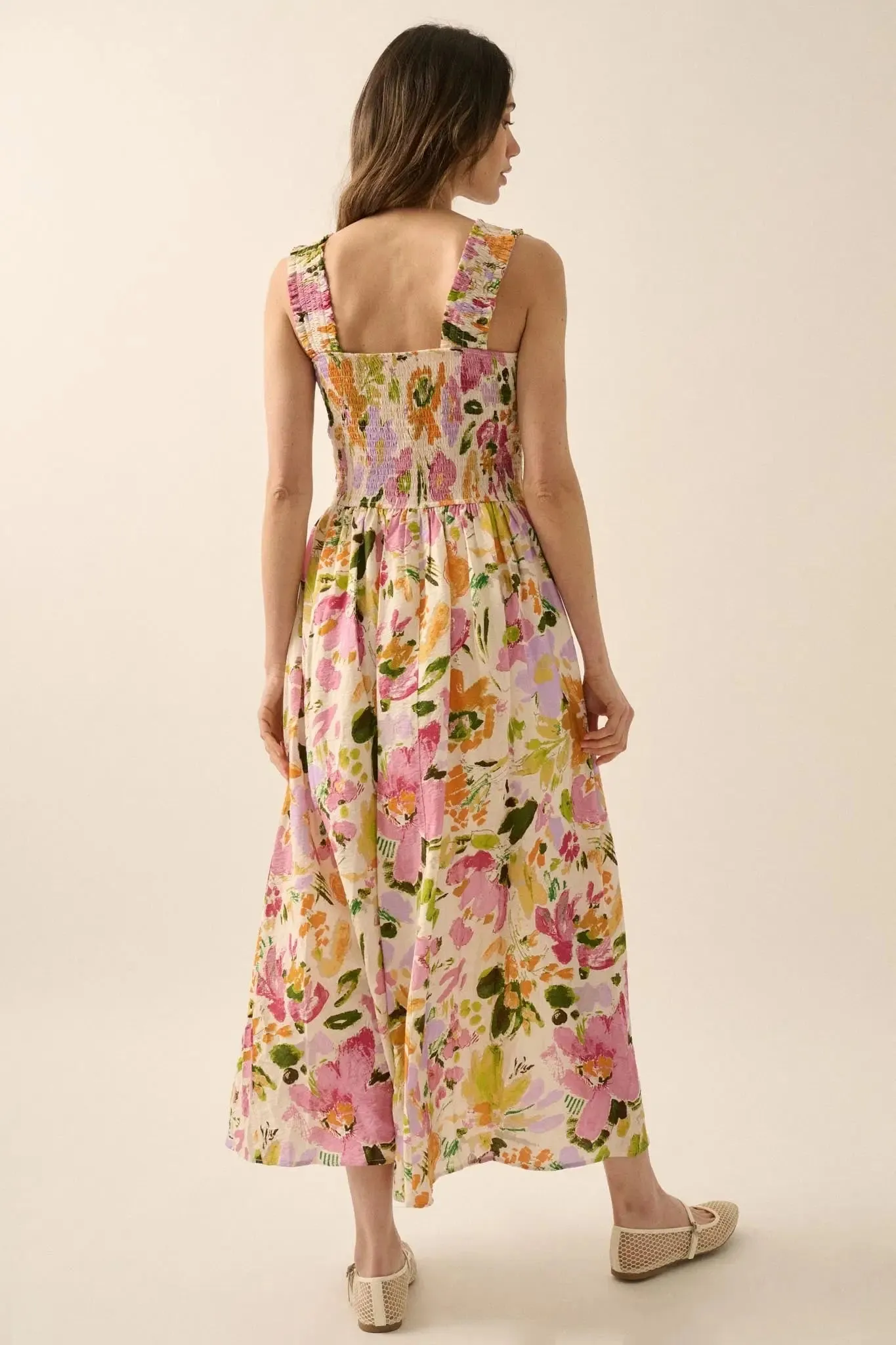 Blooming Dawn Smocked Floral Midi Dress sold by Promesa product image thumbnail 2
