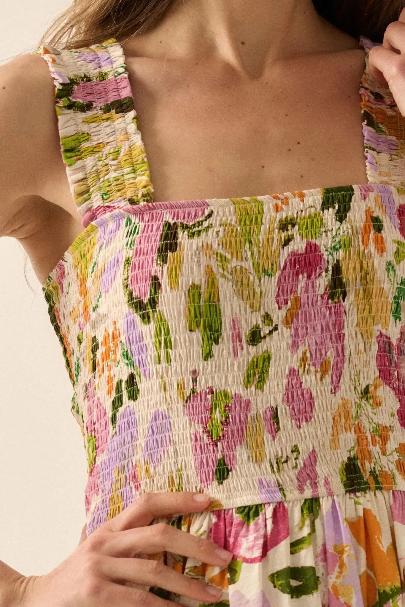 Blooming Dawn Smocked Floral Midi Dress sold by Promesa product image thumbnail 5