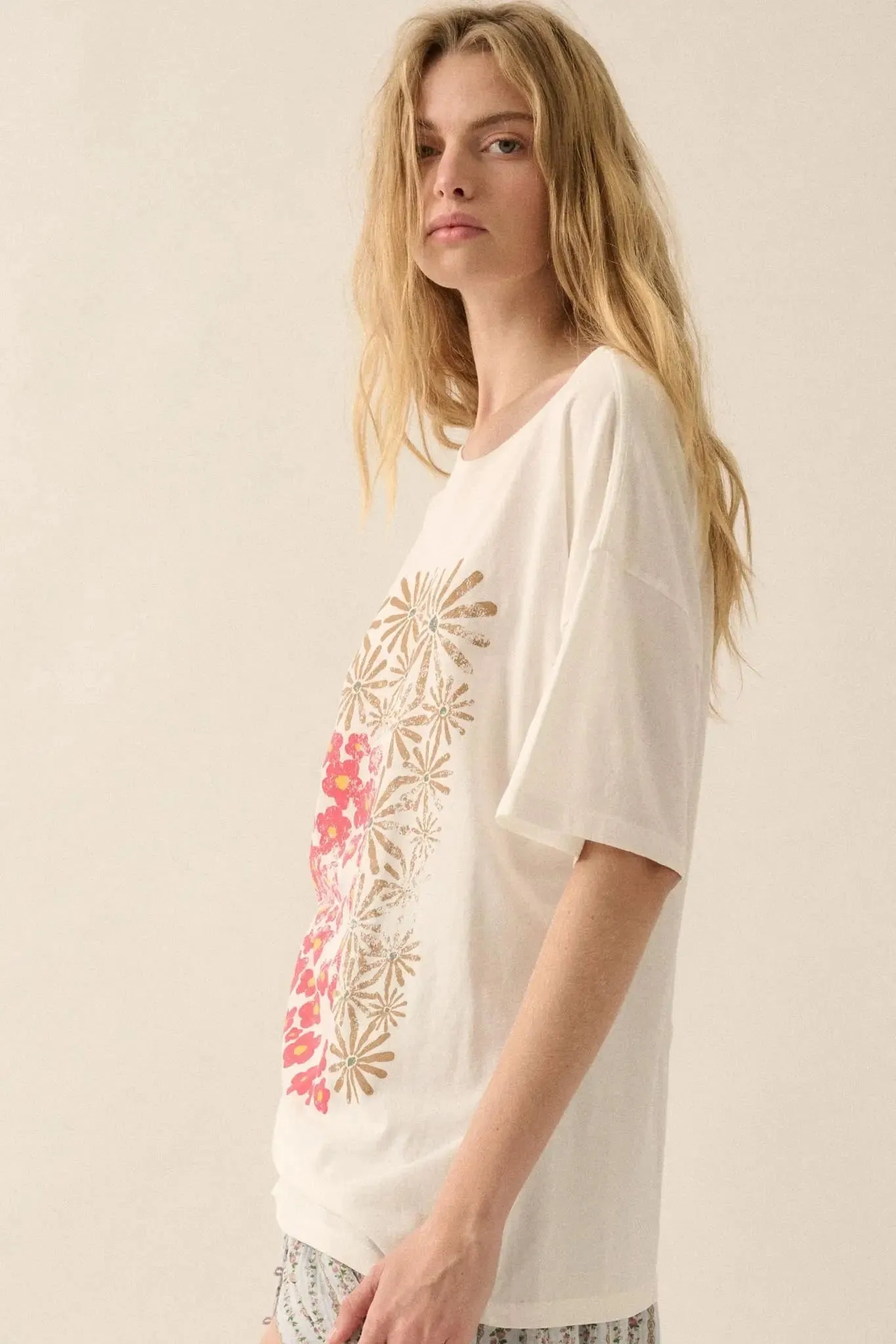 Floral Breeze Vintage-Print Oversize Graphic Tee sold by Promesa product image thumbnail 5