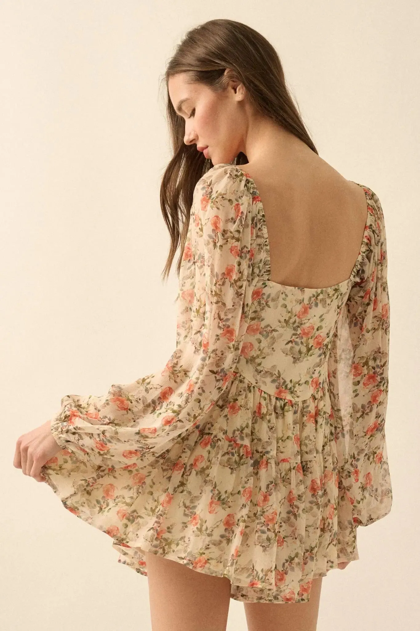Graceful Garden Floral Chiffon Tiered Romper Dress sold by Promesa product image thumbnail 2