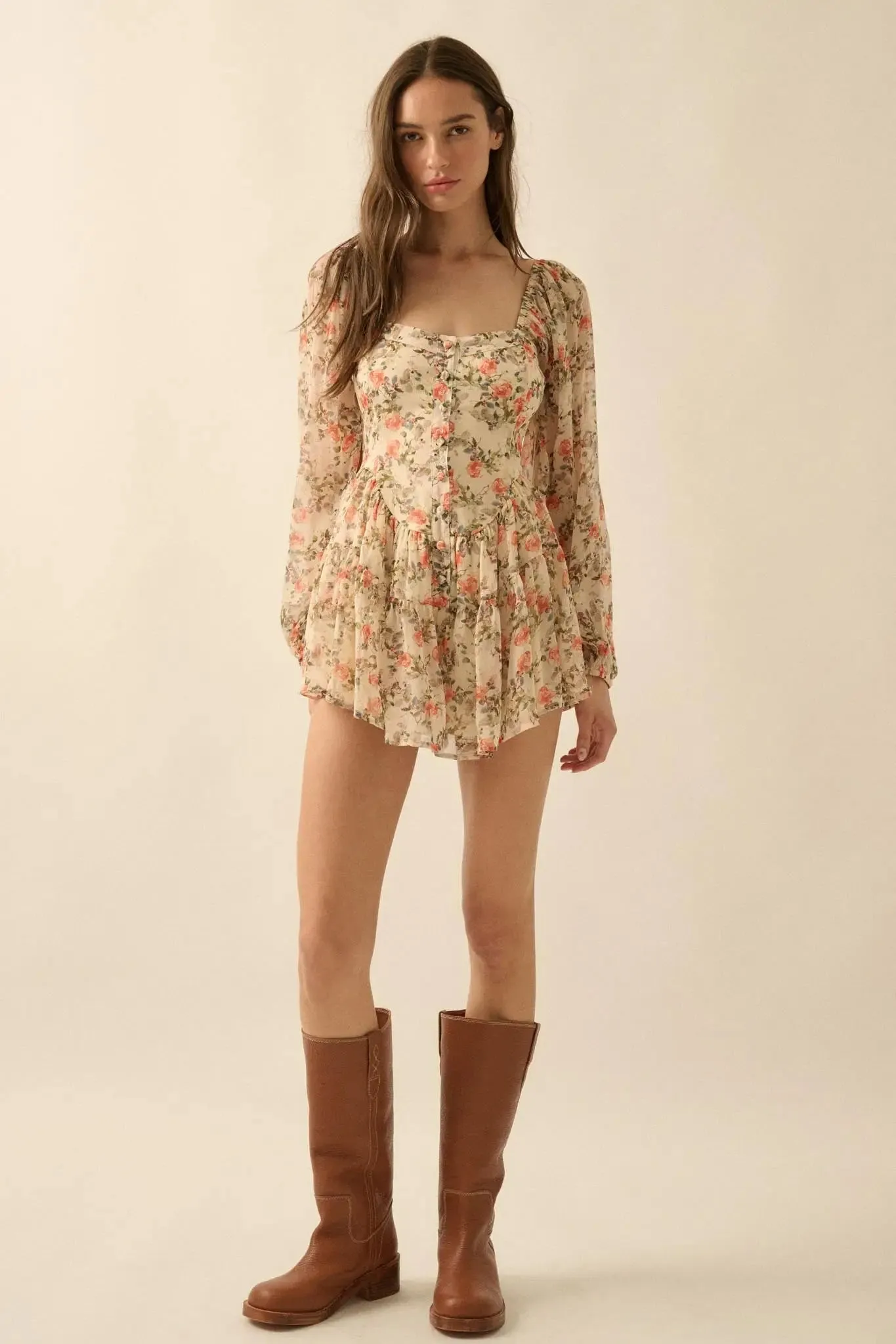 Graceful Garden Floral Chiffon Tiered Romper Dress sold by Promesa product image thumbnail 3