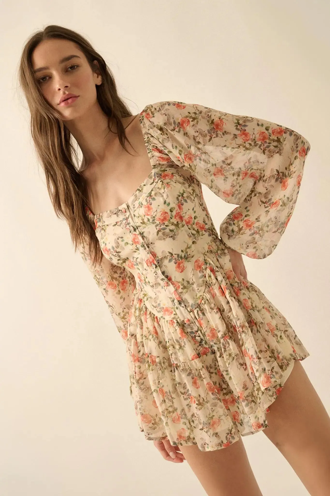 Graceful Garden Floral Chiffon Tiered Romper Dress sold by Promesa product image thumbnail 5