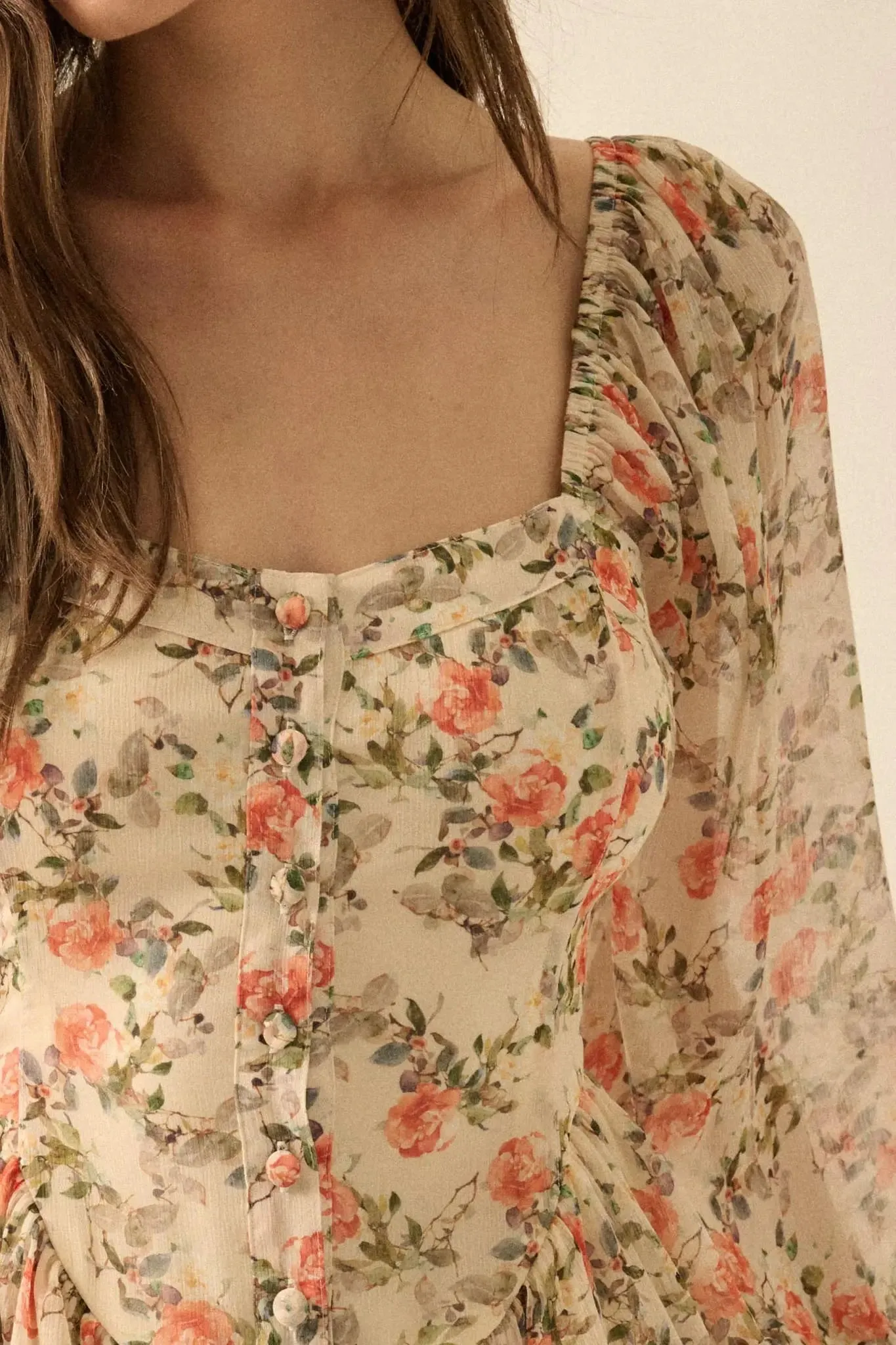 Graceful Garden Floral Chiffon Tiered Romper Dress sold by Promesa product image thumbnail 4