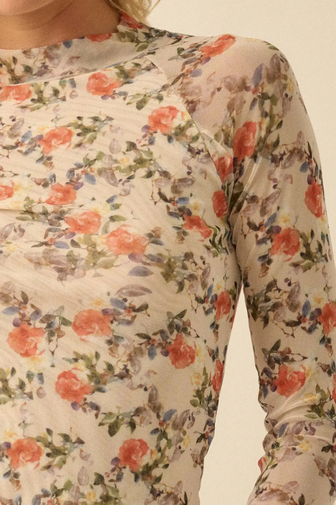 Dream Garden Floral Mesh Thumbhole Top sold by Promesa product image thumbnail 4