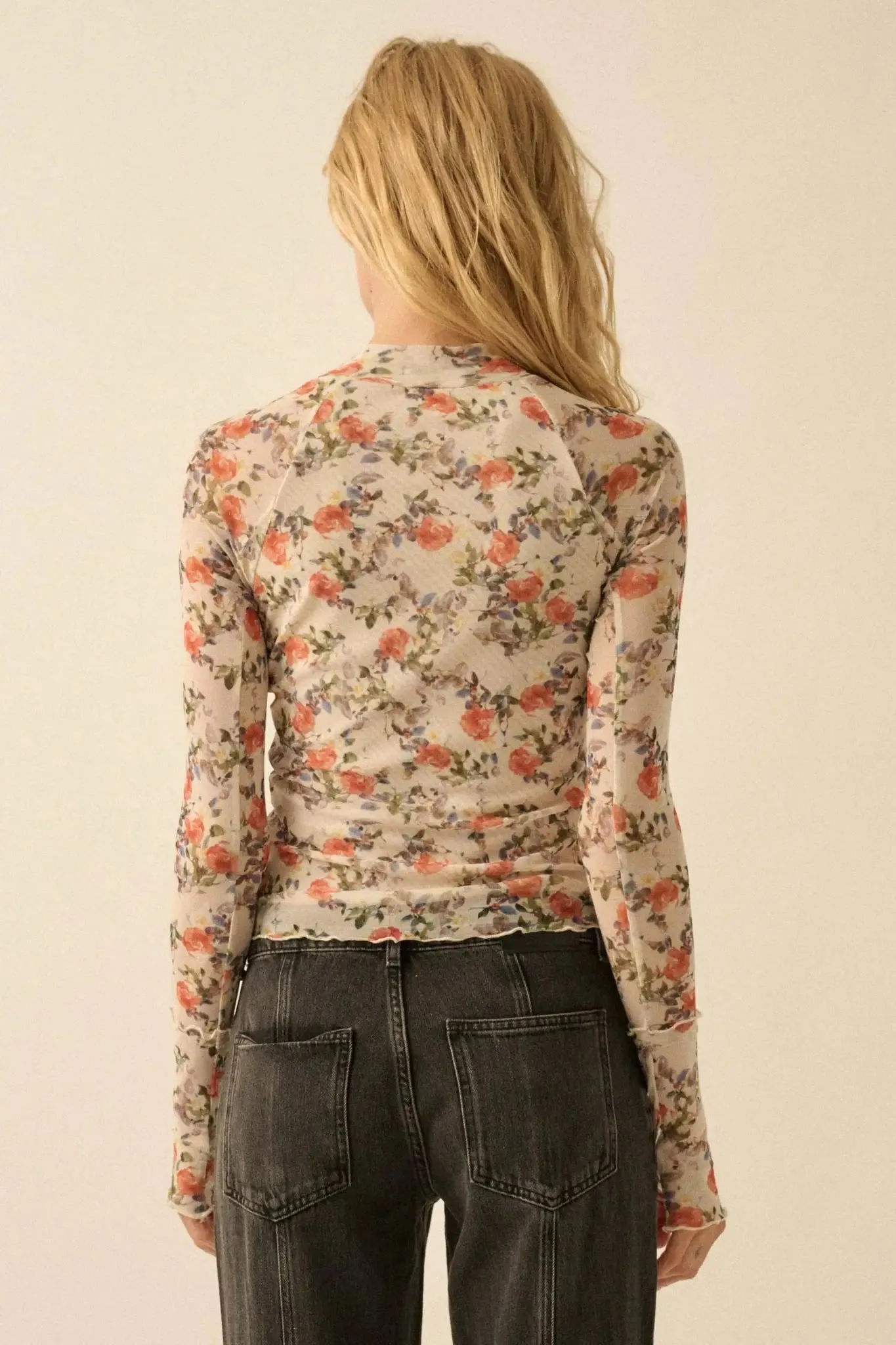 Dream Garden Floral Mesh Thumbhole Top sold by Promesa product image thumbnail 2