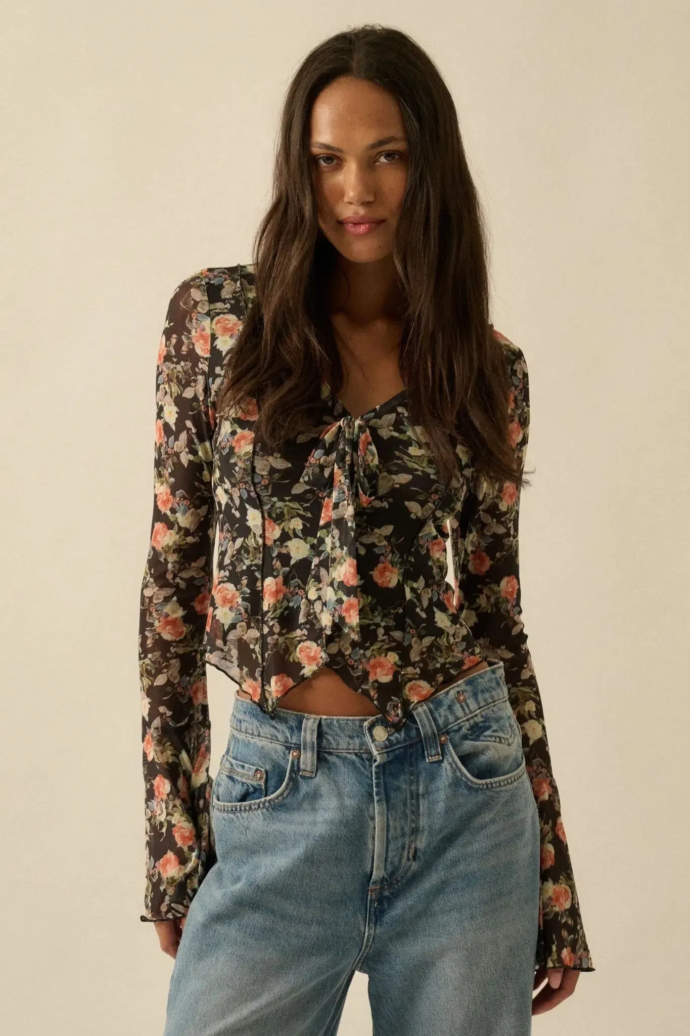 Garden Beauty Floral Mesh Bell-Sleeve Top sold by Promesa product image thumbnail 3