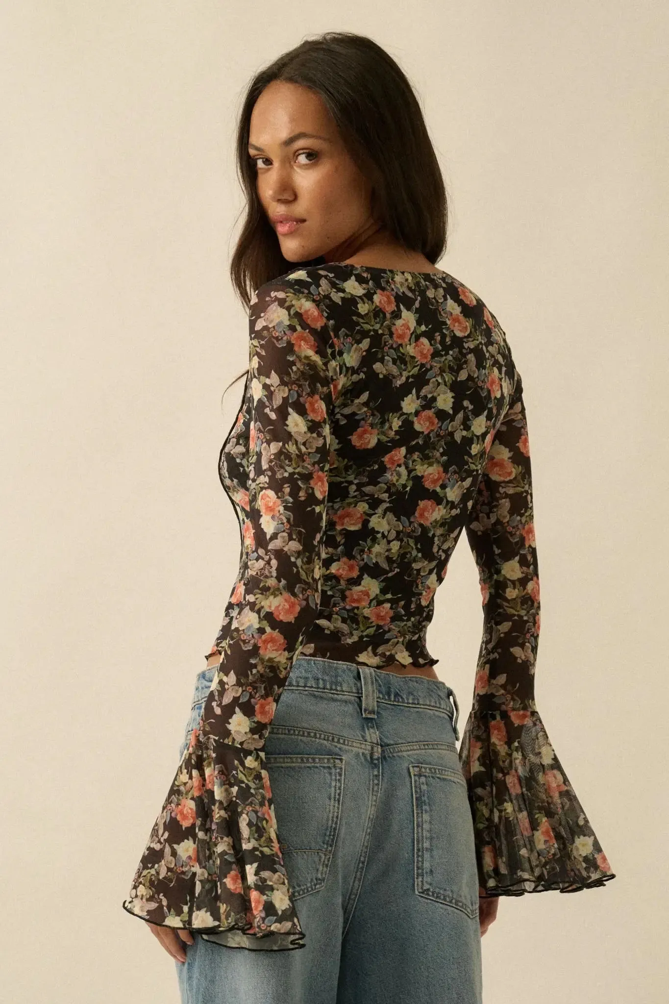 Garden Beauty Floral Mesh Bell-Sleeve Top sold by Promesa product image thumbnail 2