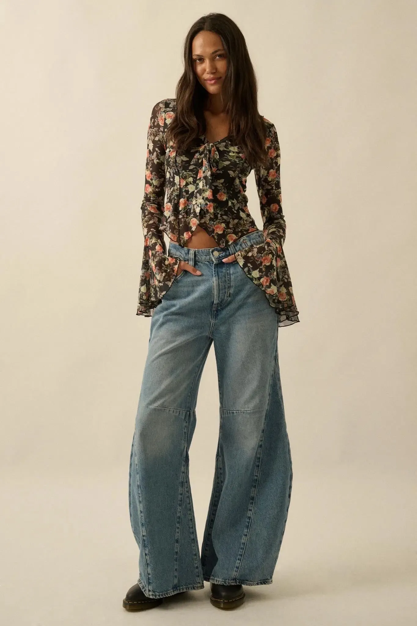 Garden Beauty Floral Mesh Bell-Sleeve Top sold by Promesa product image thumbnail 5