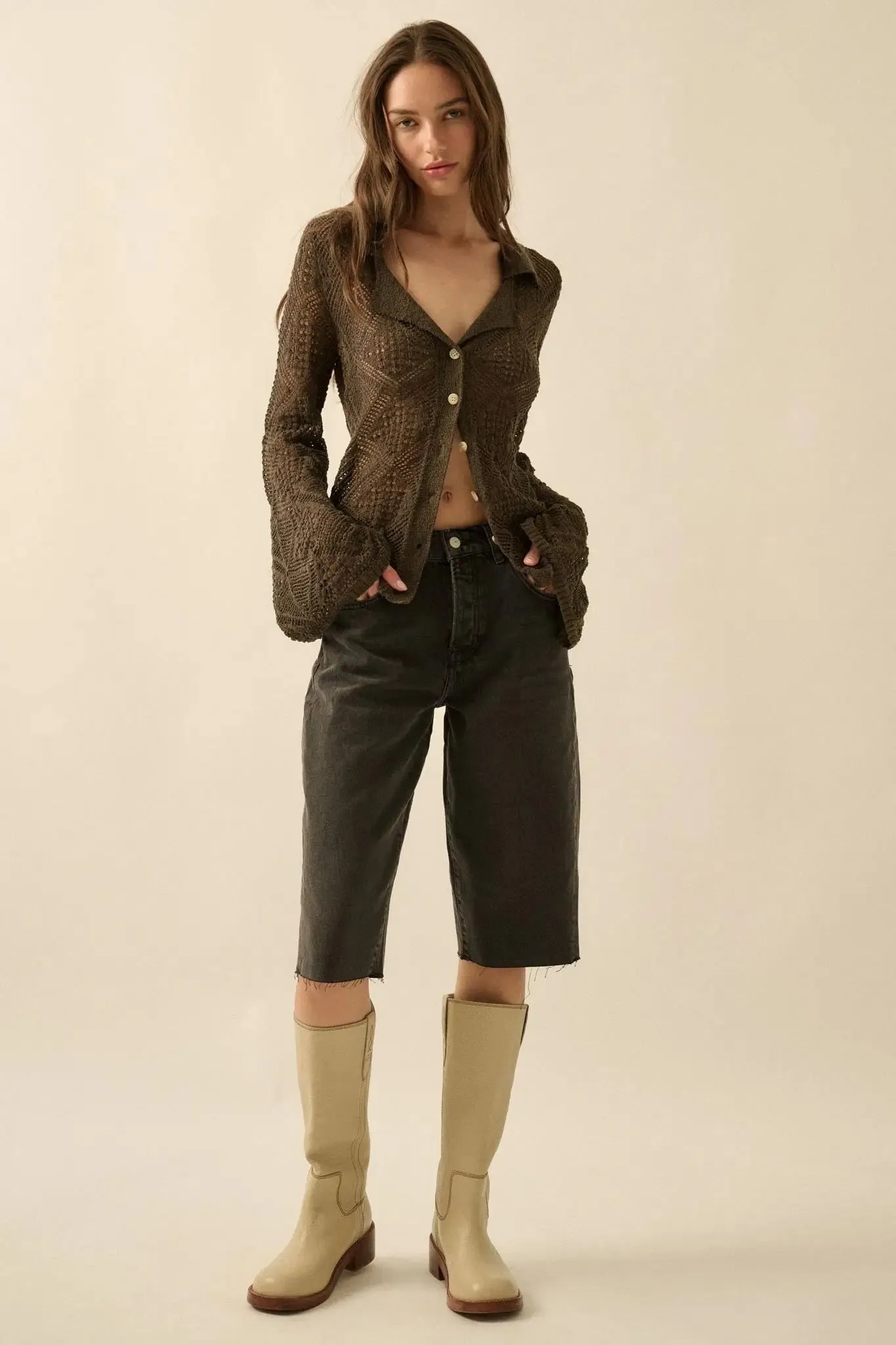 Diamond Dust Geometric Crochet Button-Up Cardigan sold by Promesa product image thumbnail 3