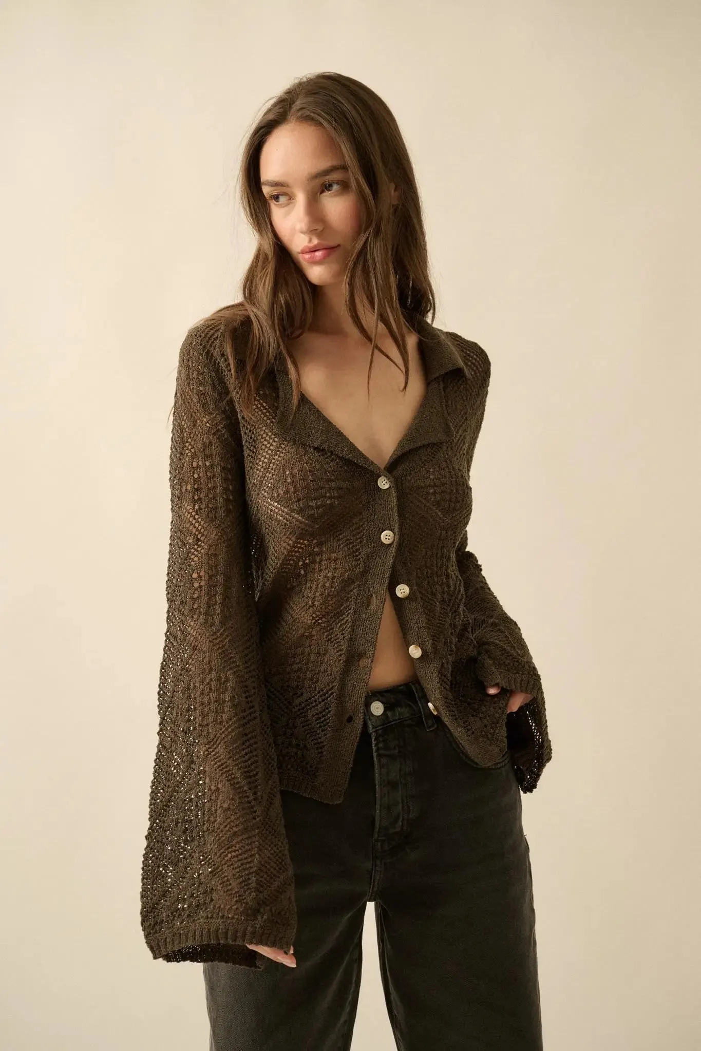 Diamond Dust Geometric Crochet Button-Up Cardigan sold by Promesa product image thumbnail 5