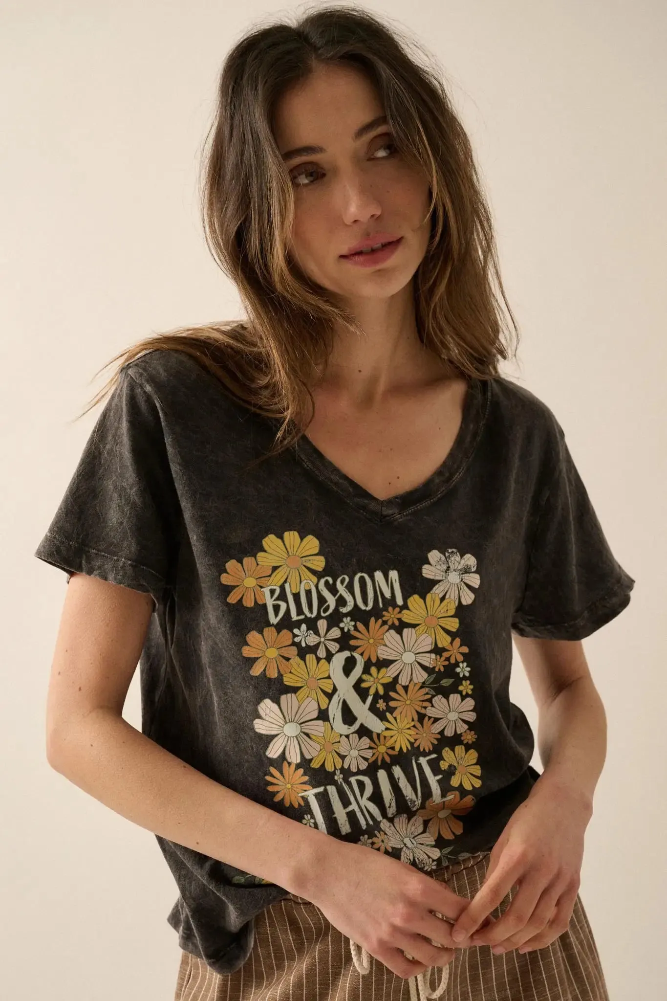 Blossom & Thrive Floral V-Neck Graphic Tee sold by Promesa product image thumbnail 5