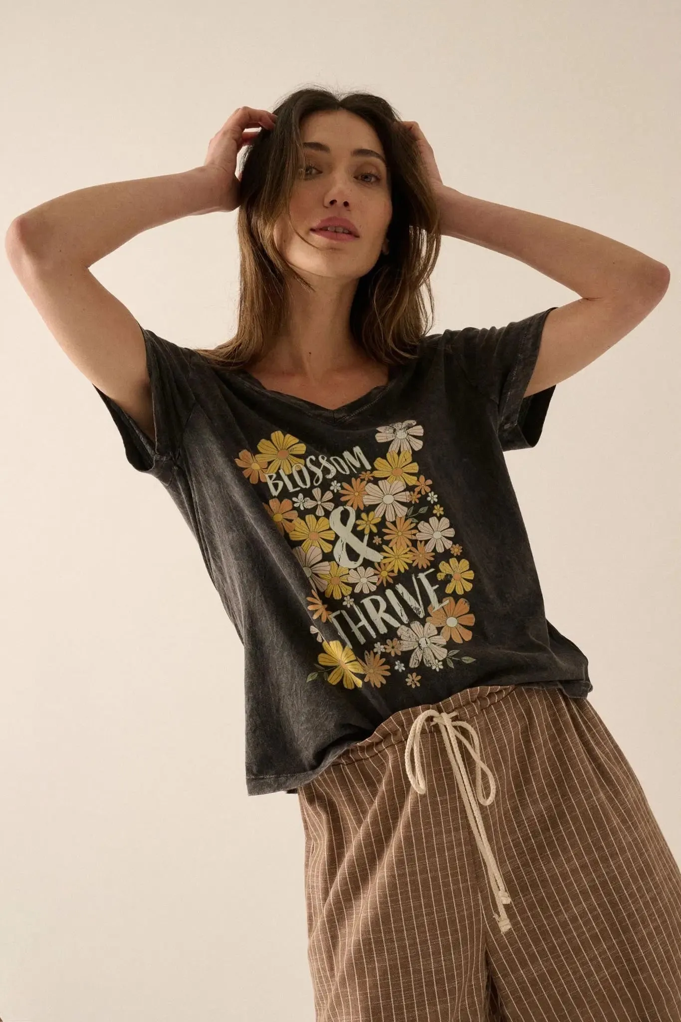 Blossom & Thrive Floral V-Neck Graphic Tee sold by Promesa