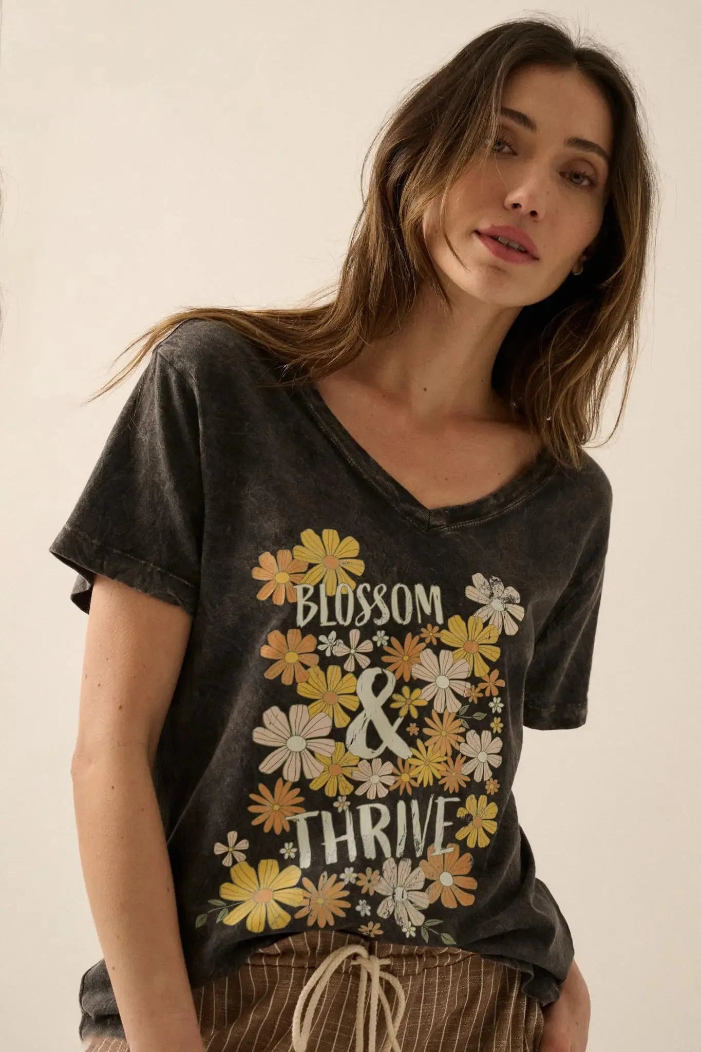 Blossom & Thrive Floral V-Neck Graphic Tee sold by Promesa product image thumbnail 3