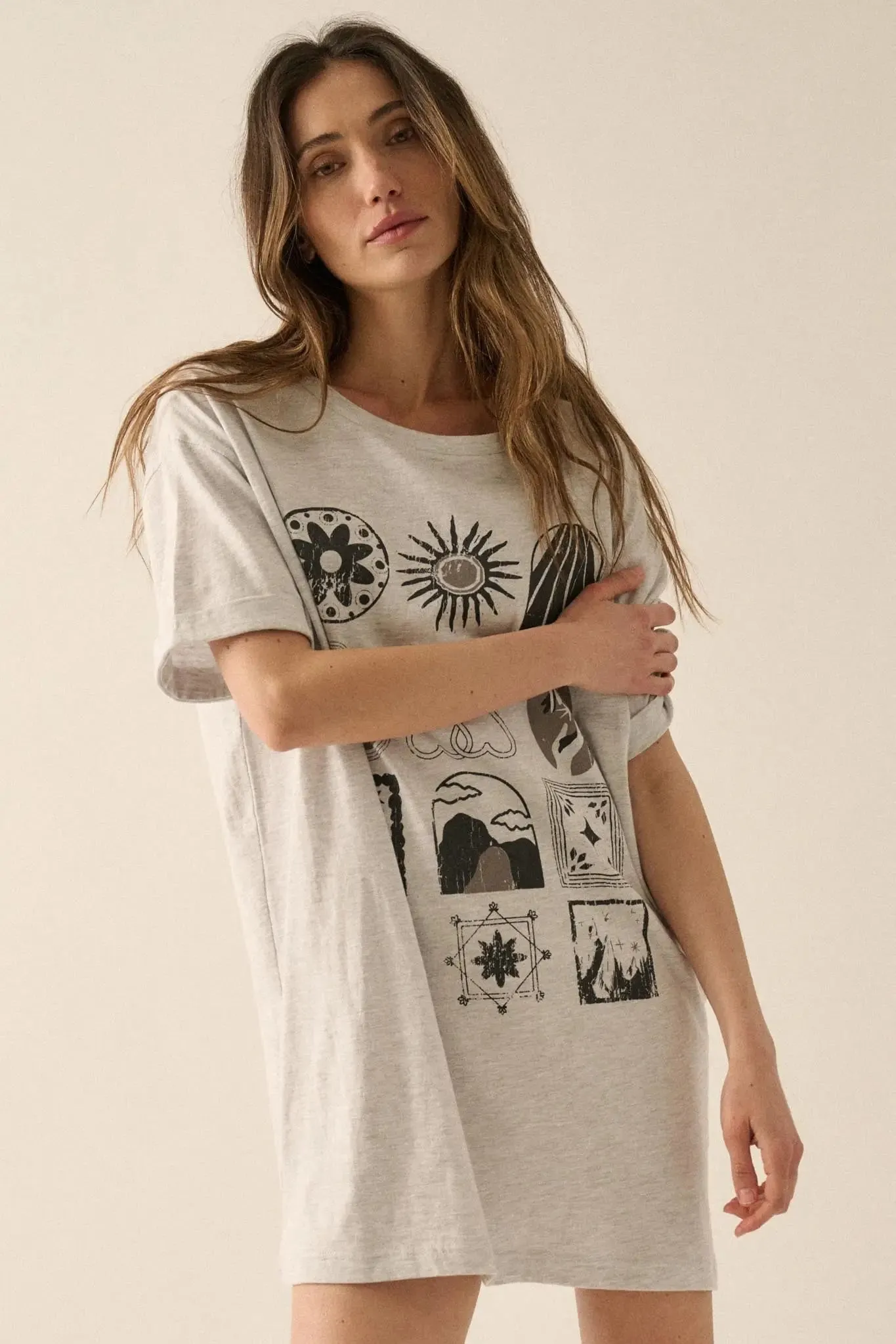 Symbology Vintage-Print Oversize Graphic Tee sold by Promesa product image thumbnail 3