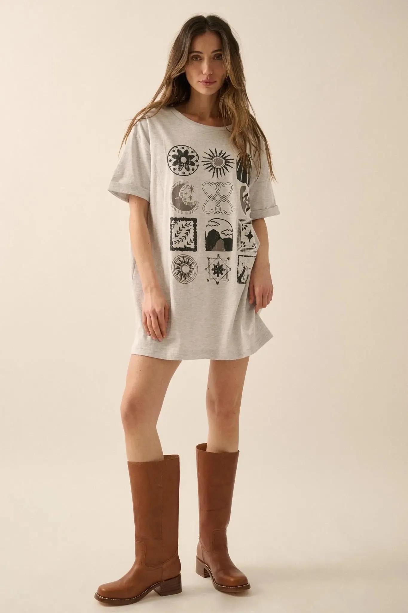 Symbology Vintage-Print Oversize Graphic Tee sold by Promesa