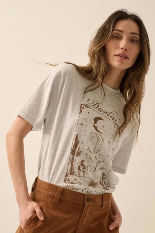 Darlin' Way Out West Heather Western Graphic Tee sold by Promesa